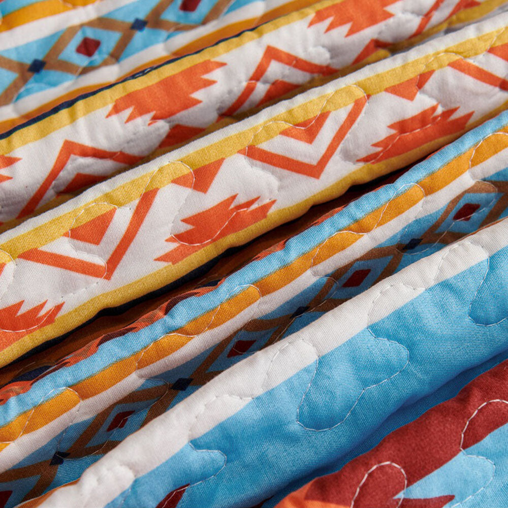 3 Pcs Boho Colorful Polyester Quilt Set, Geometry Printed Bedspread Coverlet Set with 2 Pillowcases,Soft Bohemian Bedding Set