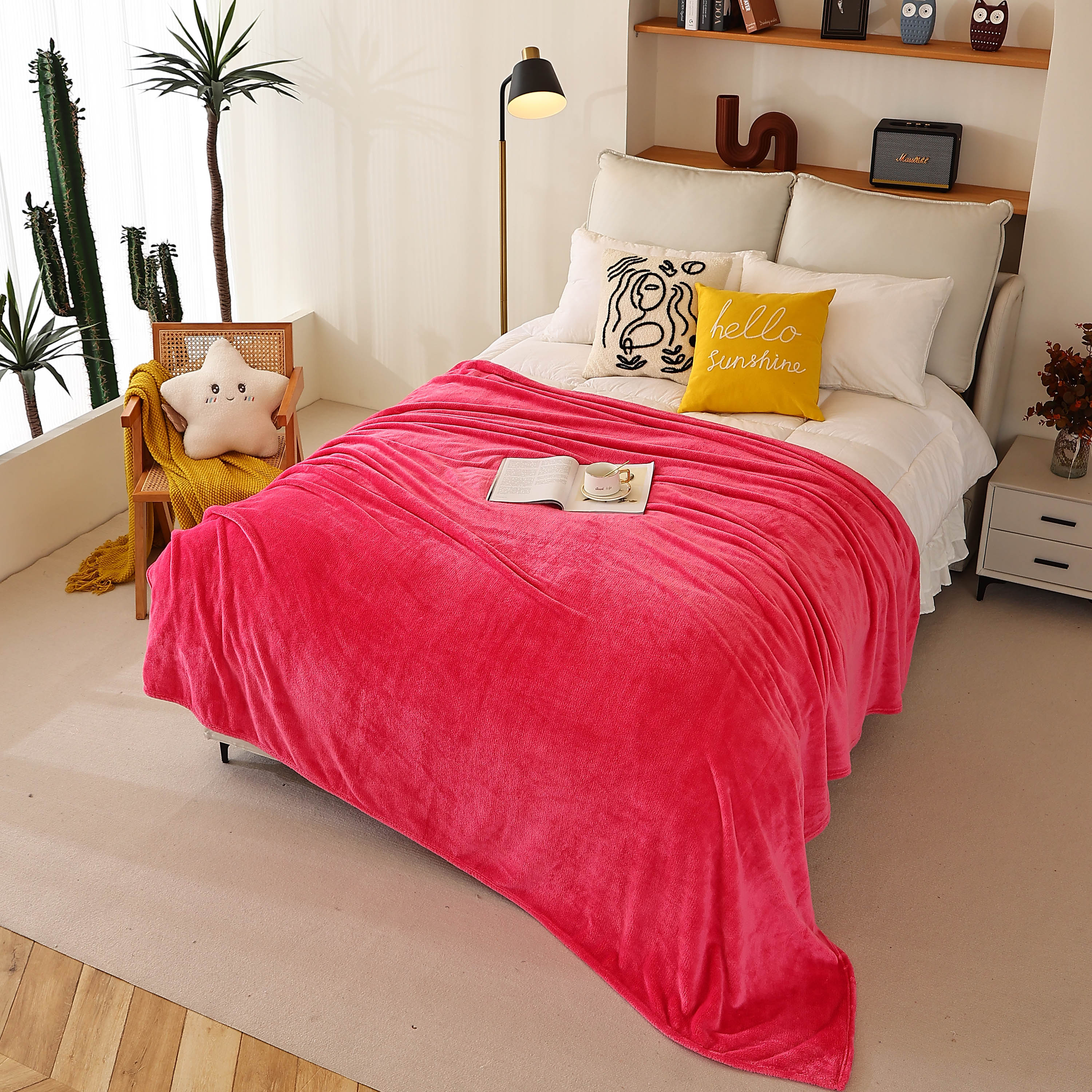 King Size Flannel Fleece Throw Blanket 240GSM Soft Lightweight Plush Cozy Bed Blanket 102 x 90 Inches