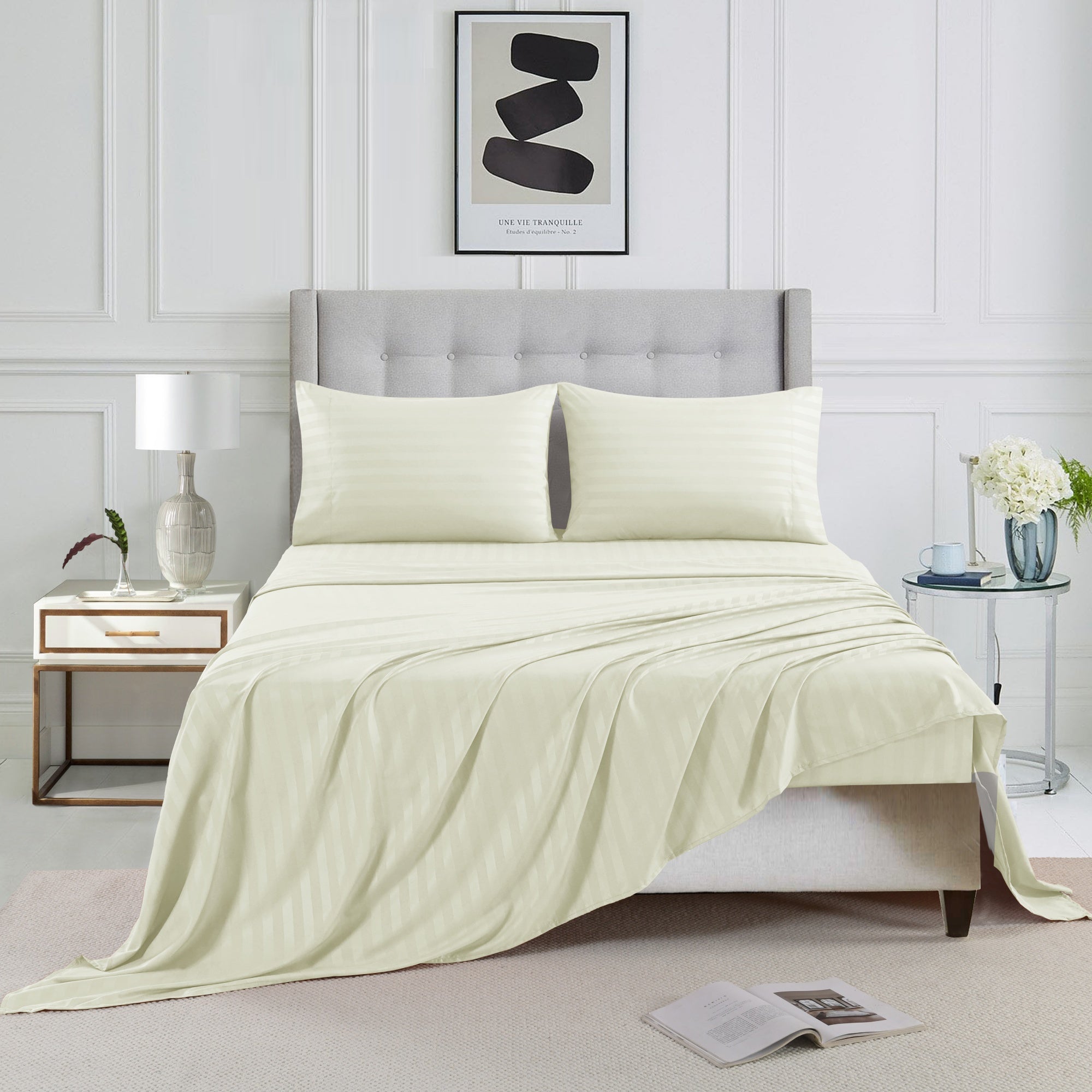 3/4 Piece Luxury Stripe Bed Sheet Set – Soft Hotel Bedding Collection 35000