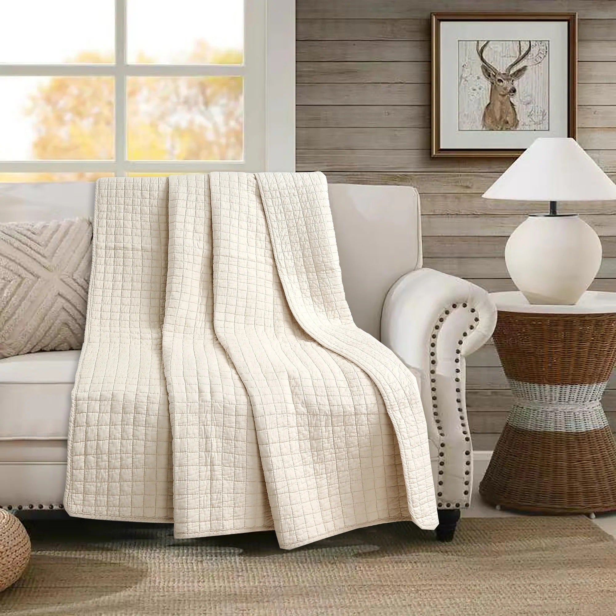 100% Cotton Quilted Throw Blanket Soft Decorative Couch Sofa Cover Lightweight Bed Throw