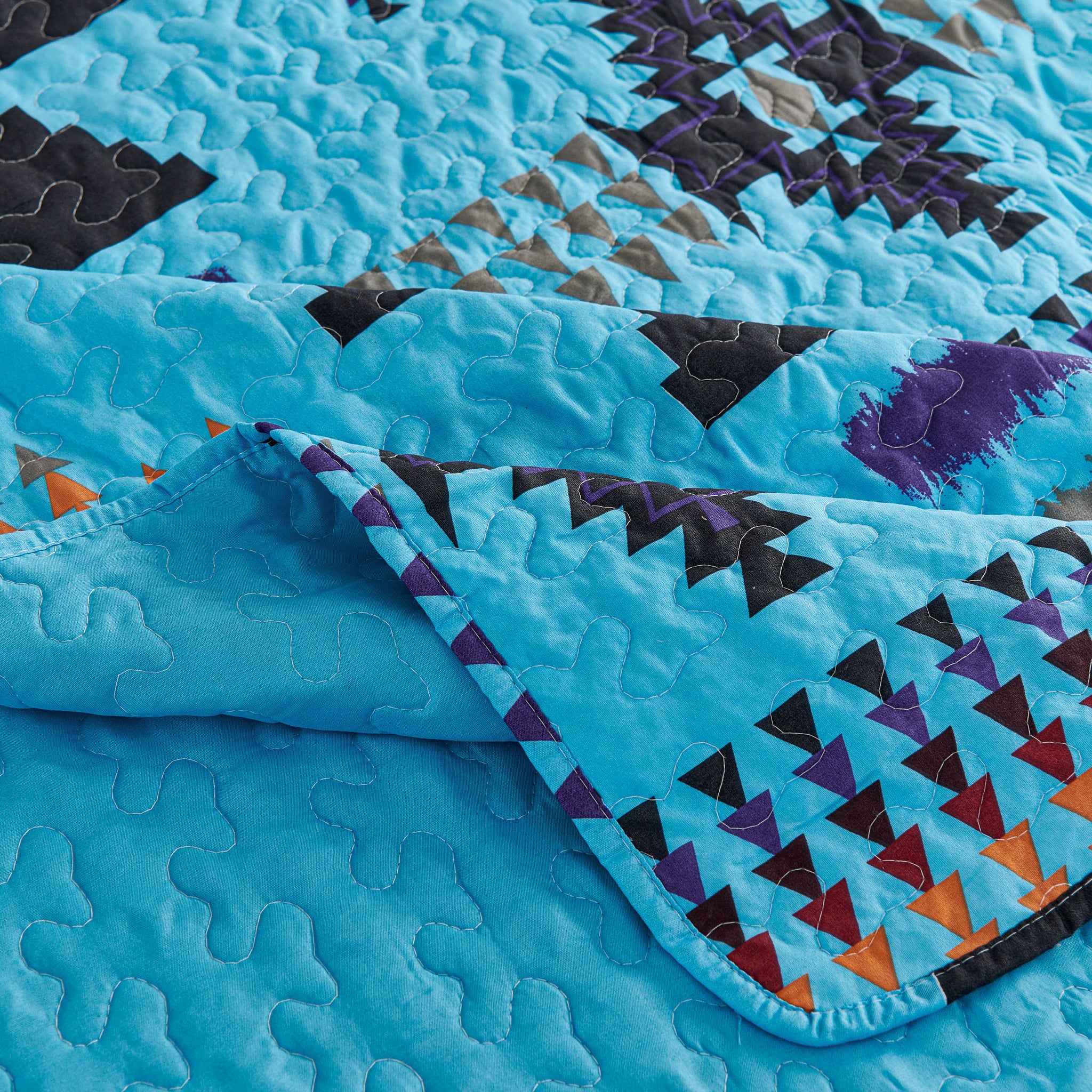 3 Pcs Boho Colorful Polyester Quilt Set, Geometry Printed Bedspread Coverlet Set with 2 Pillowcases,Soft Bohemian Bedding Set
