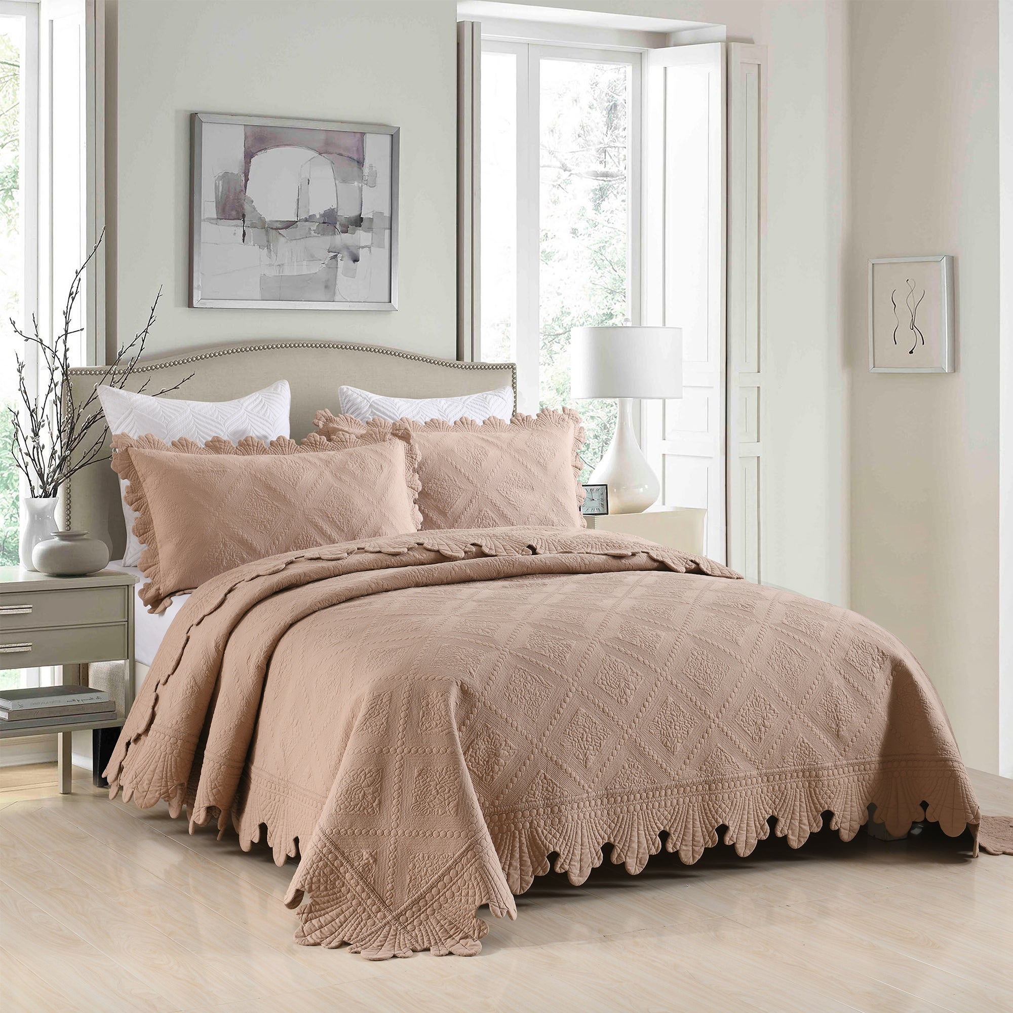 3 Piece 100% Cotton Oversized Lightweight Quilt Bedspread Set TK