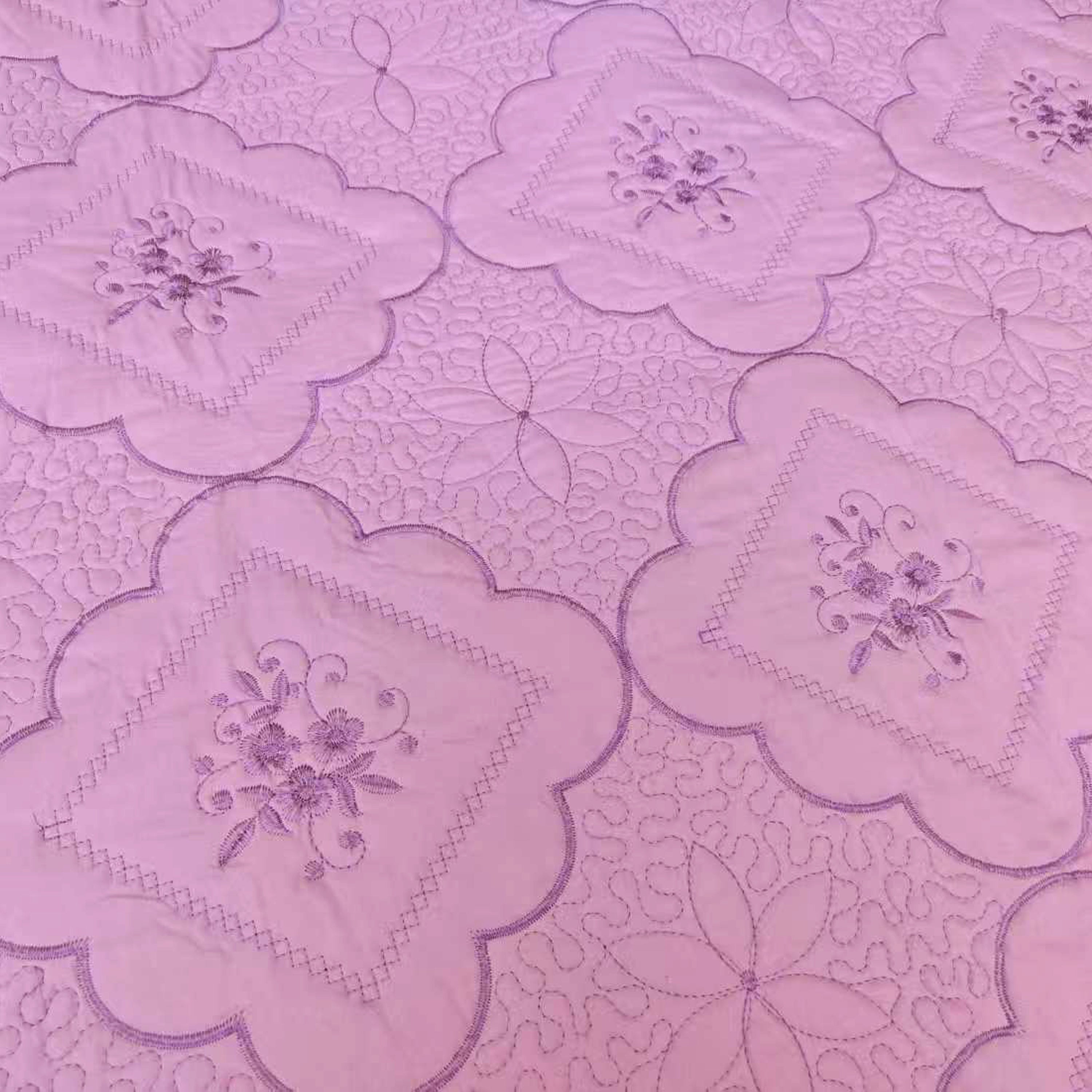 3 Piece Floral Embroidered Quilted Bedspread Set