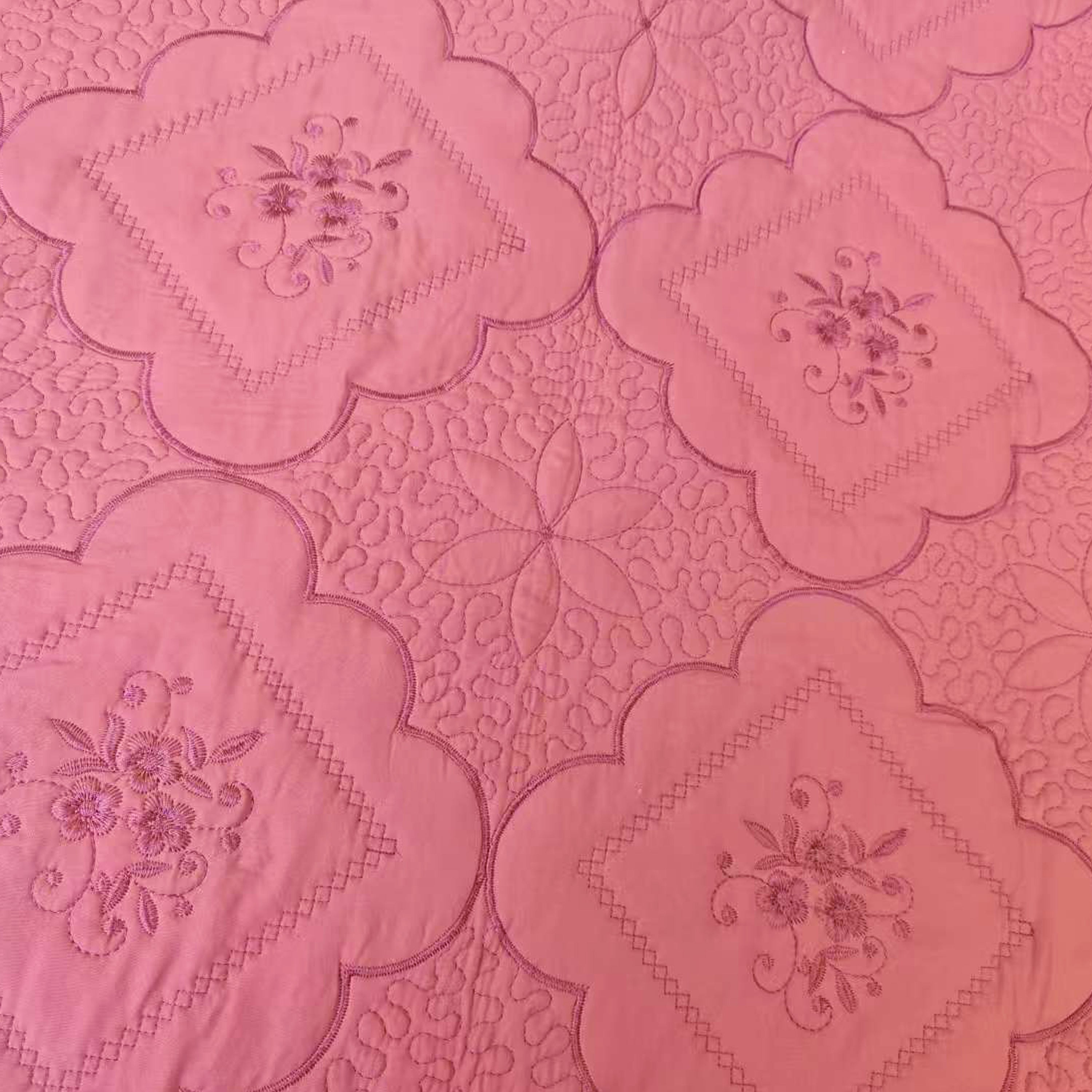 3 Piece Floral Embroidered Quilted Bedspread Set