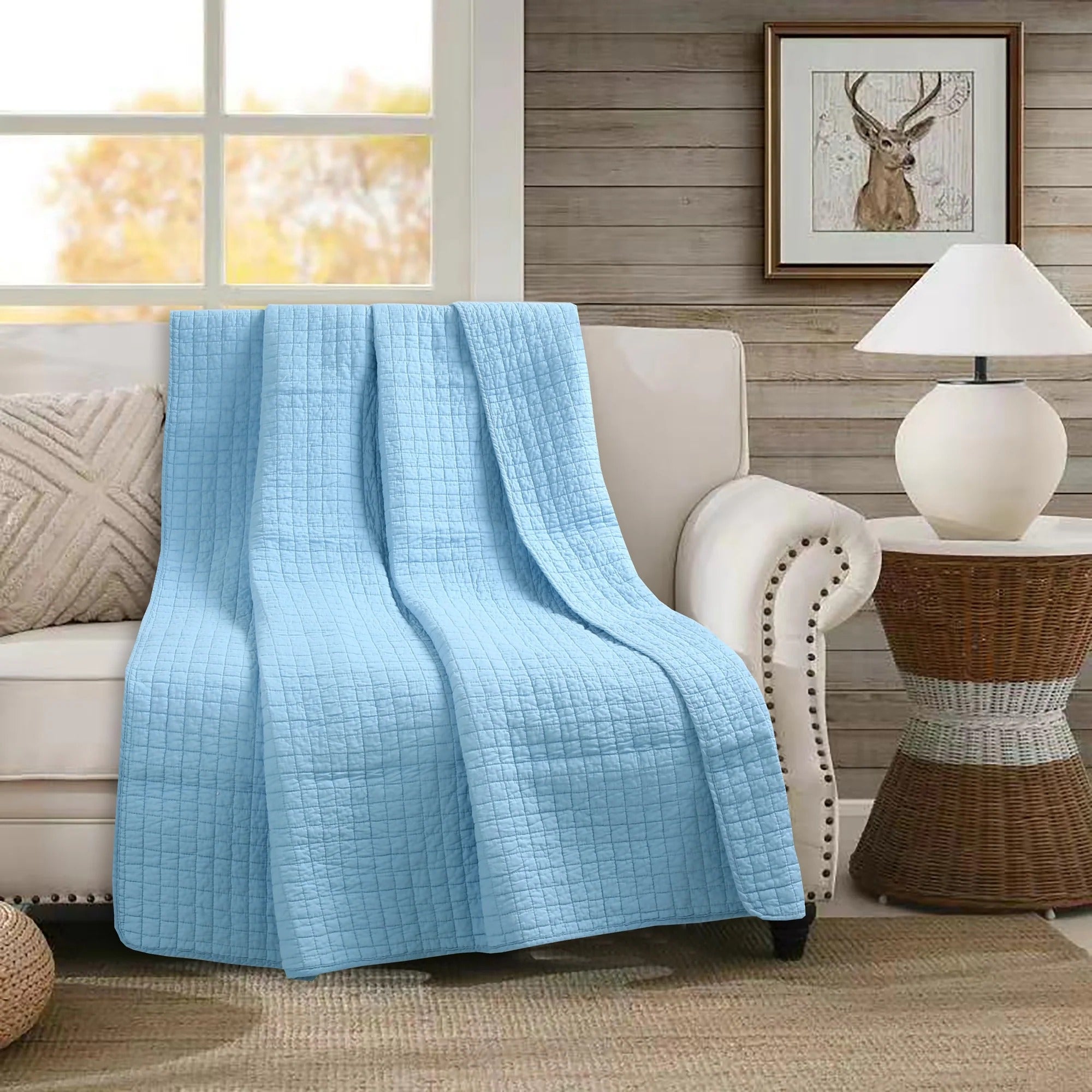100% Cotton Quilted Throw Blanket Soft Decorative Couch Sofa Cover Lightweight Bed Throw