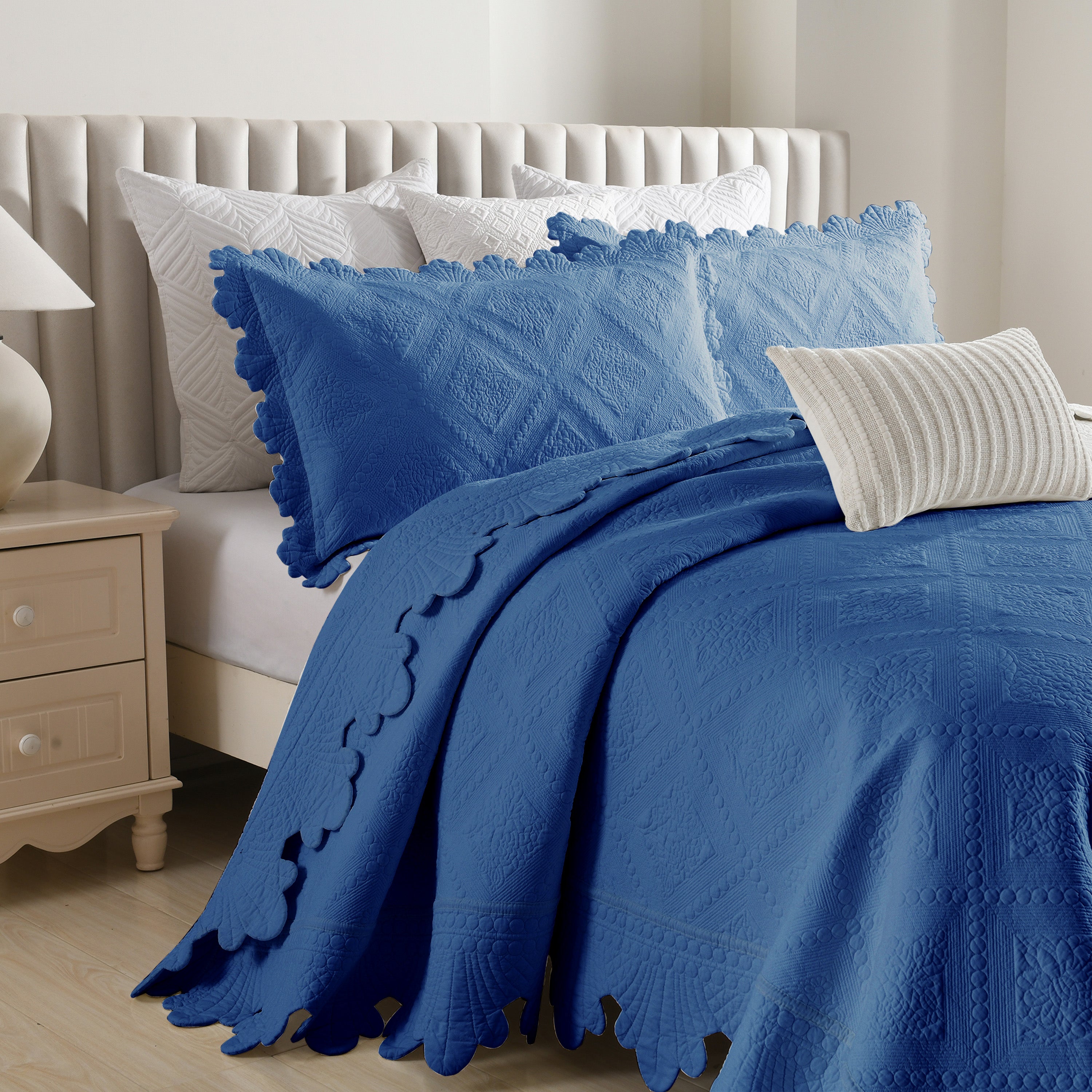 3 Piece 100% Cotton Oversized Lightweight Quilt Bedspread Set TK
