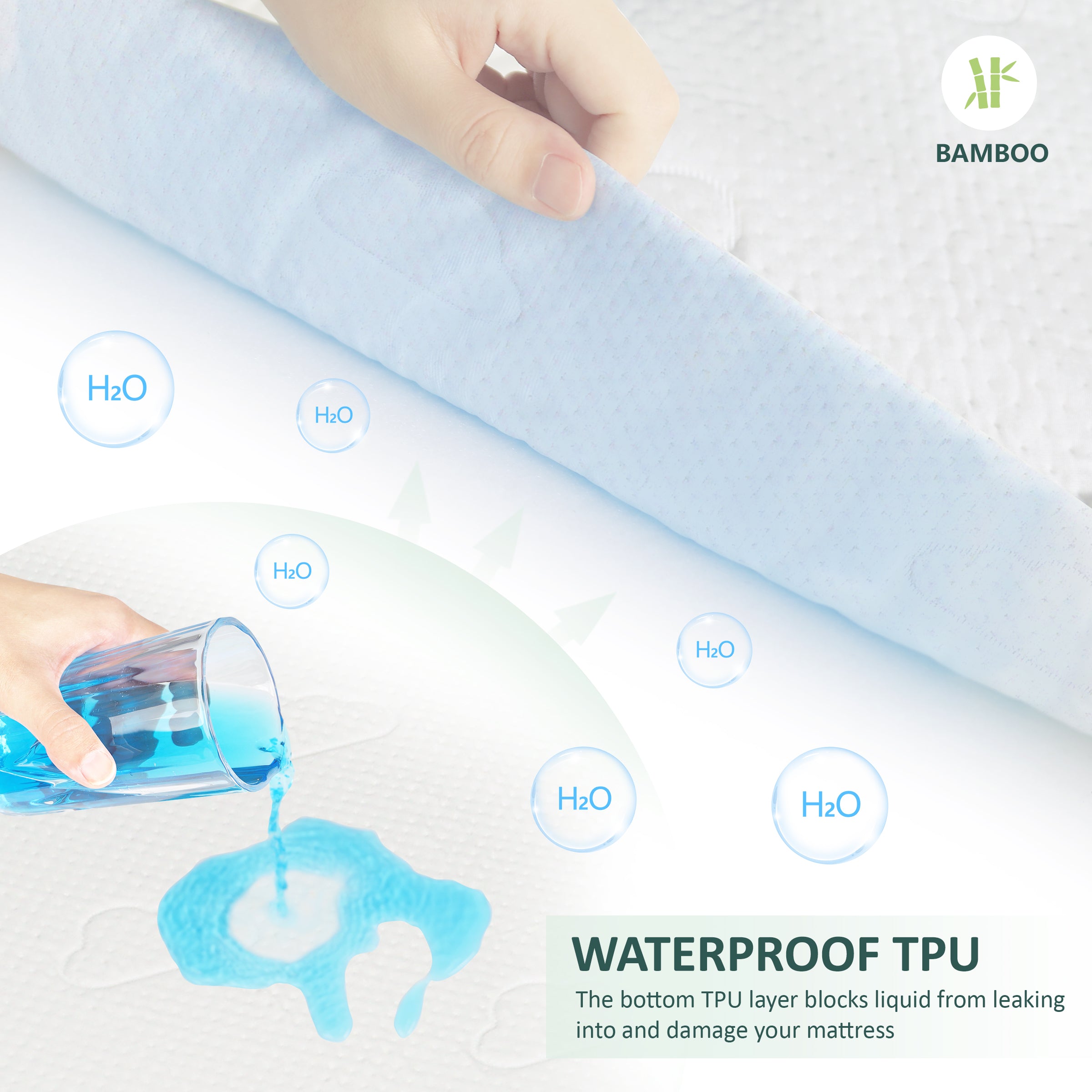 Bamboo Viscose Waterproof Mattress Protector Cover Soft Breathable Fitted Mattress Pad