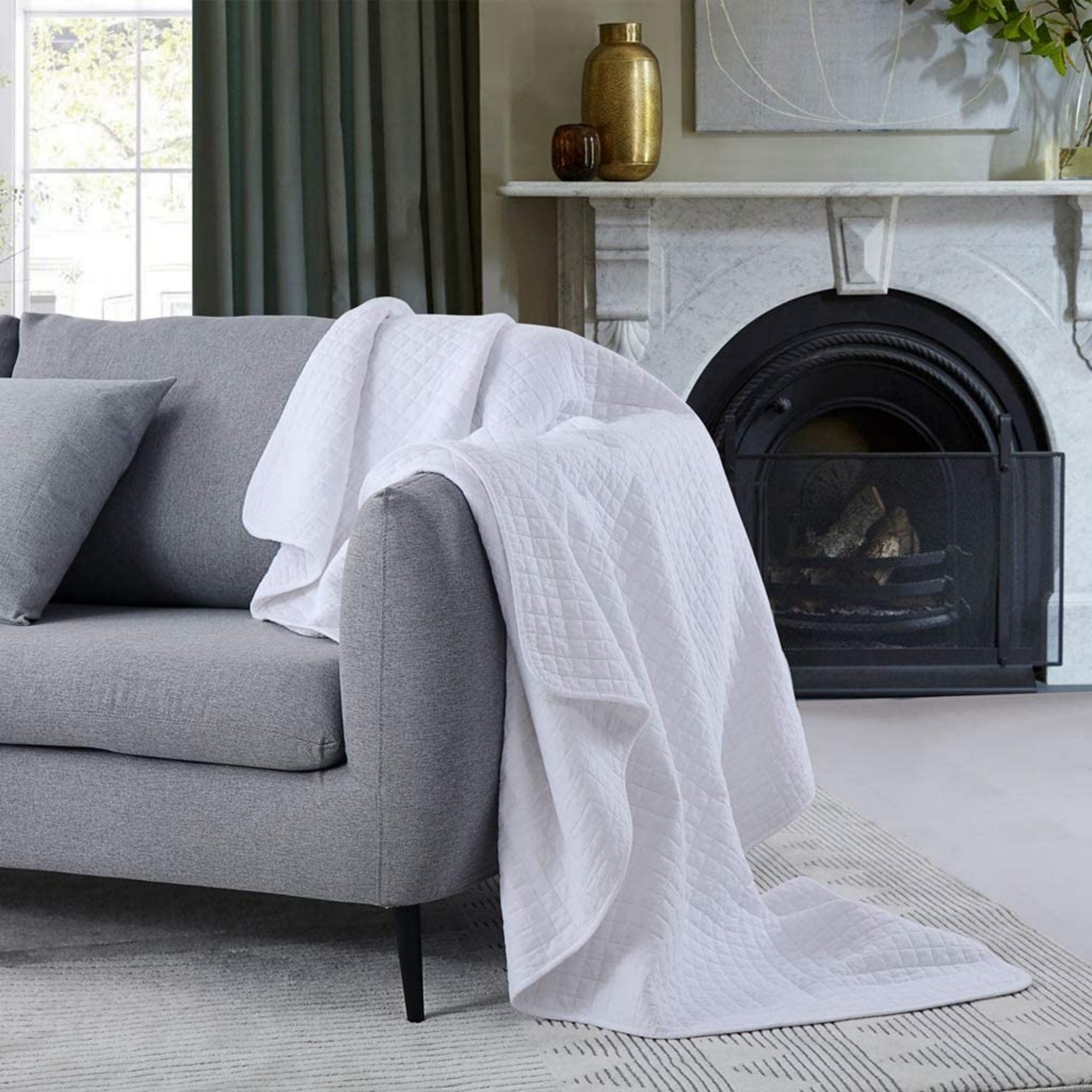 100% Cotton Quilted Throw Blanket Soft Decorative Couch Sofa Cover Lightweight Bed Throw