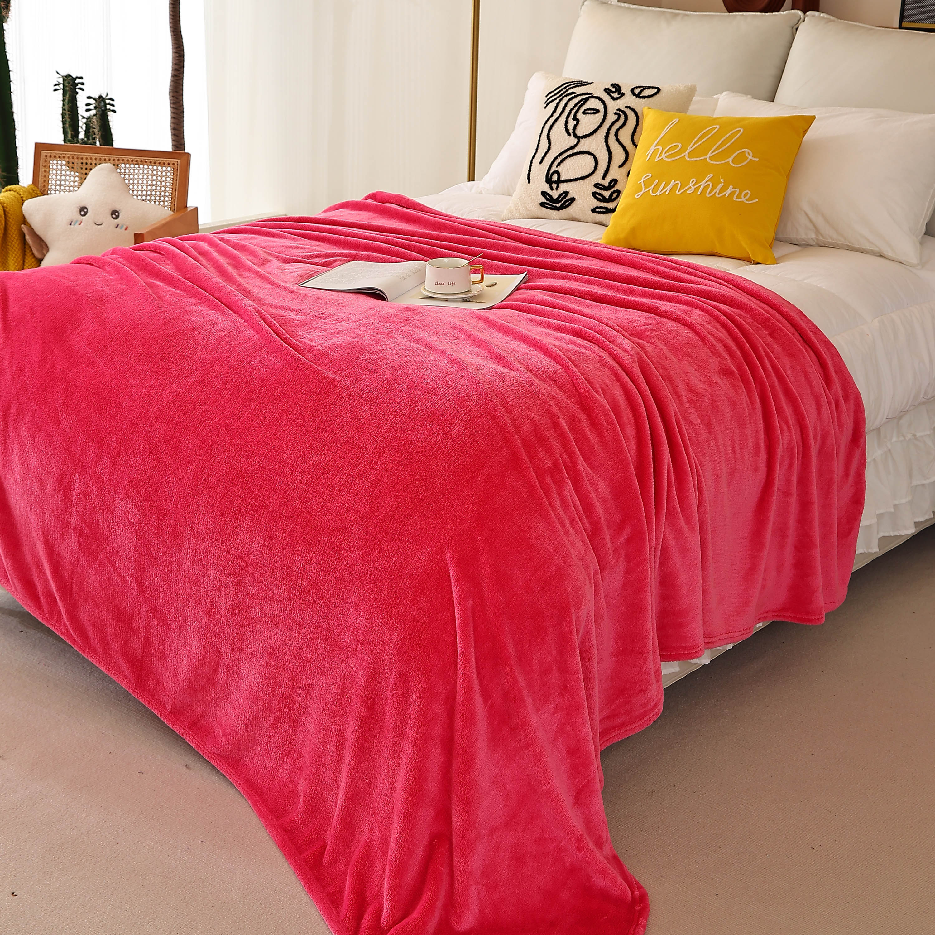 King Size Flannel Fleece Throw Blanket 240GSM Soft Lightweight Plush Cozy Bed Blanket 102 x 90 Inches