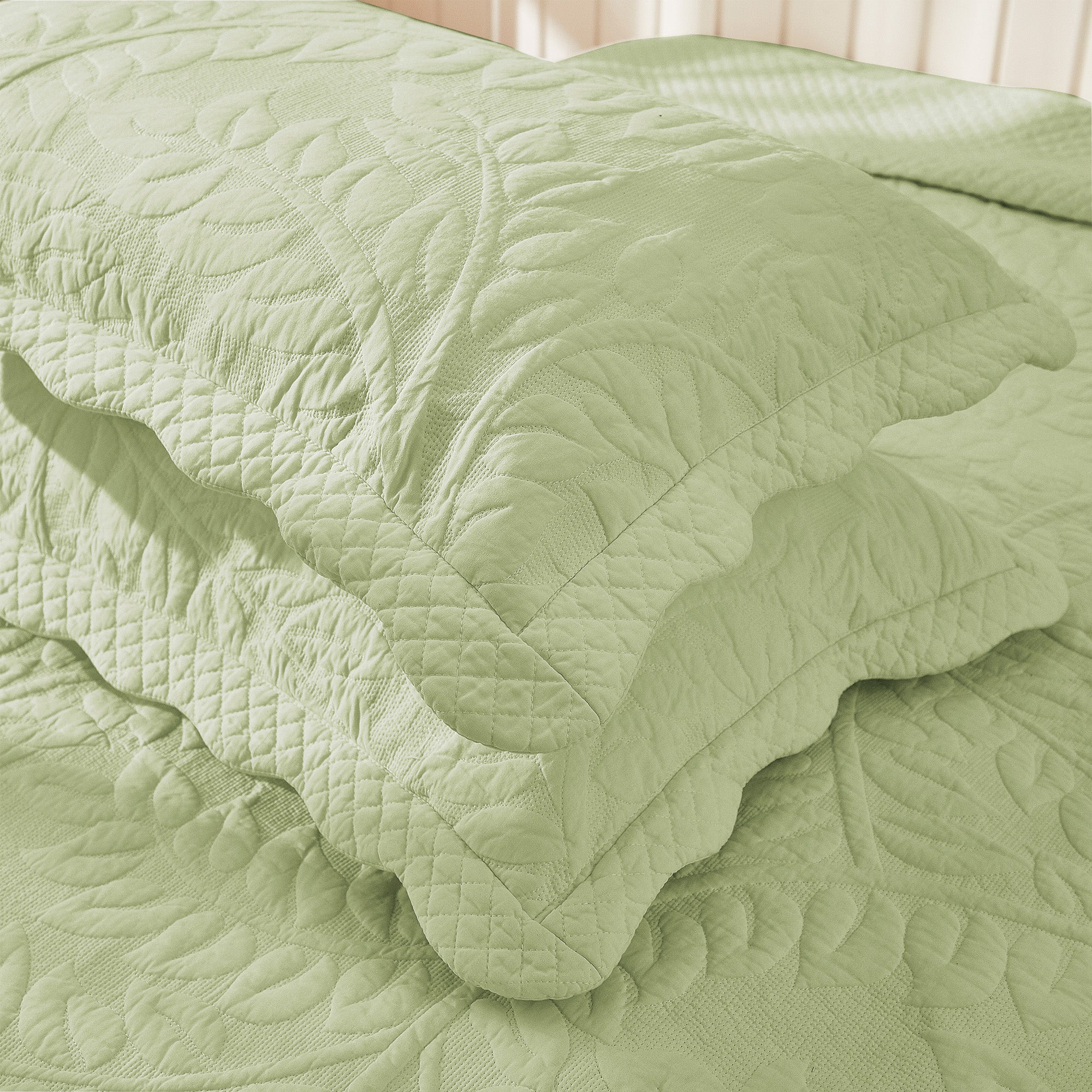 2-Piece 100% Cotton Quilted Pillow Shams Embroidered Farmhouse Pillow Shams