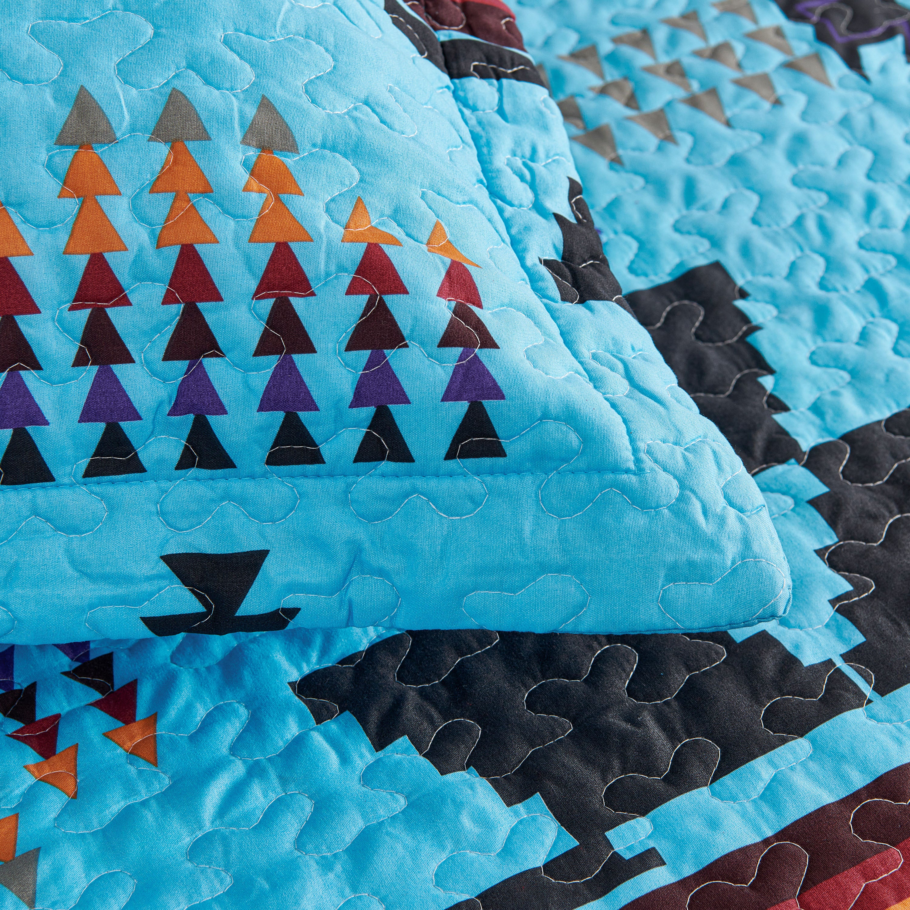 3 Piece Boho Colorful Geometric Printed Quilt Bedspread Set SS