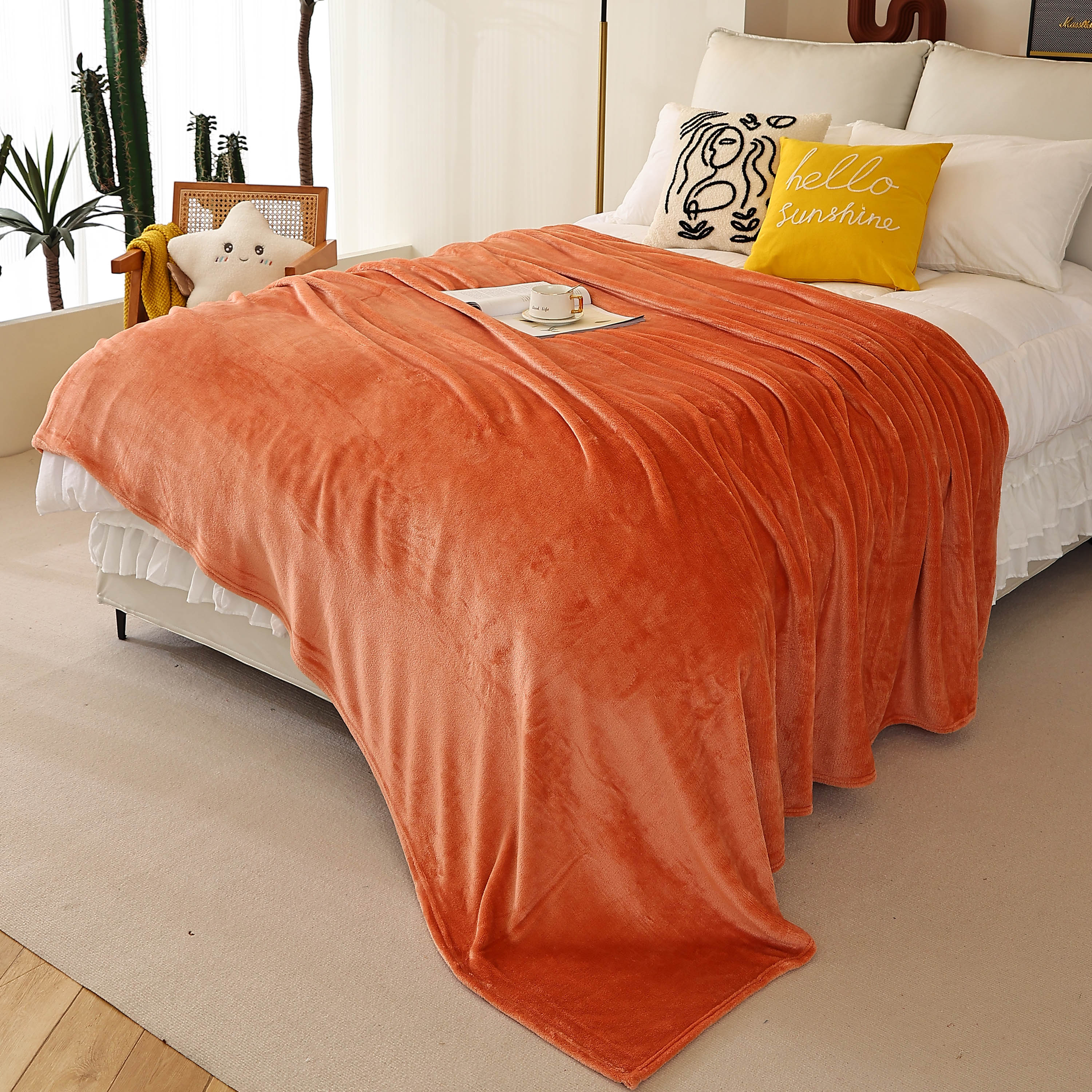 King Size Flannel Fleece Throw Blanket 240GSM Soft Lightweight Plush Cozy Bed Blanket 102 x 90 Inches