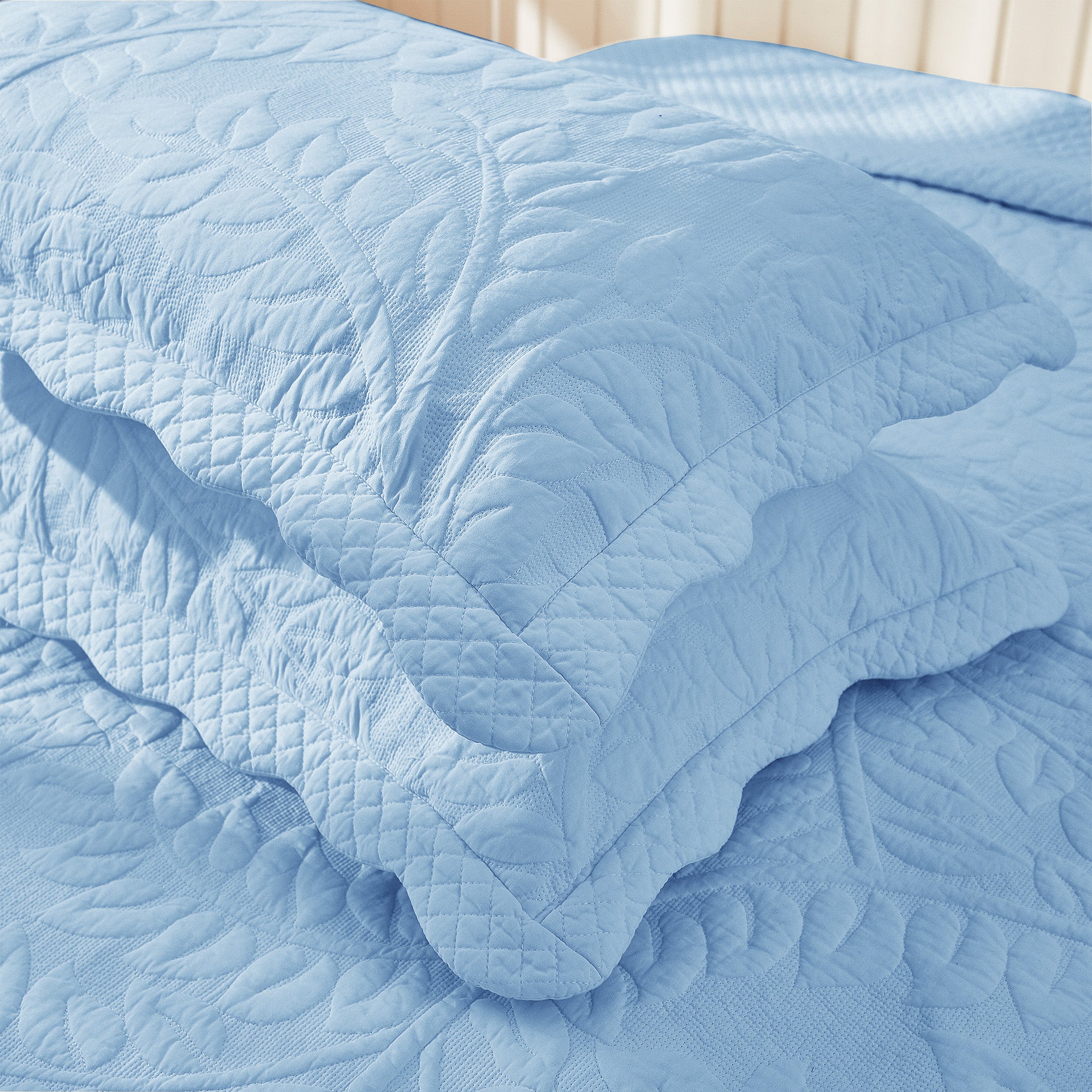 2-Piece 100% Cotton Quilted Pillow Shams Embroidered Farmhouse Pillow Shams