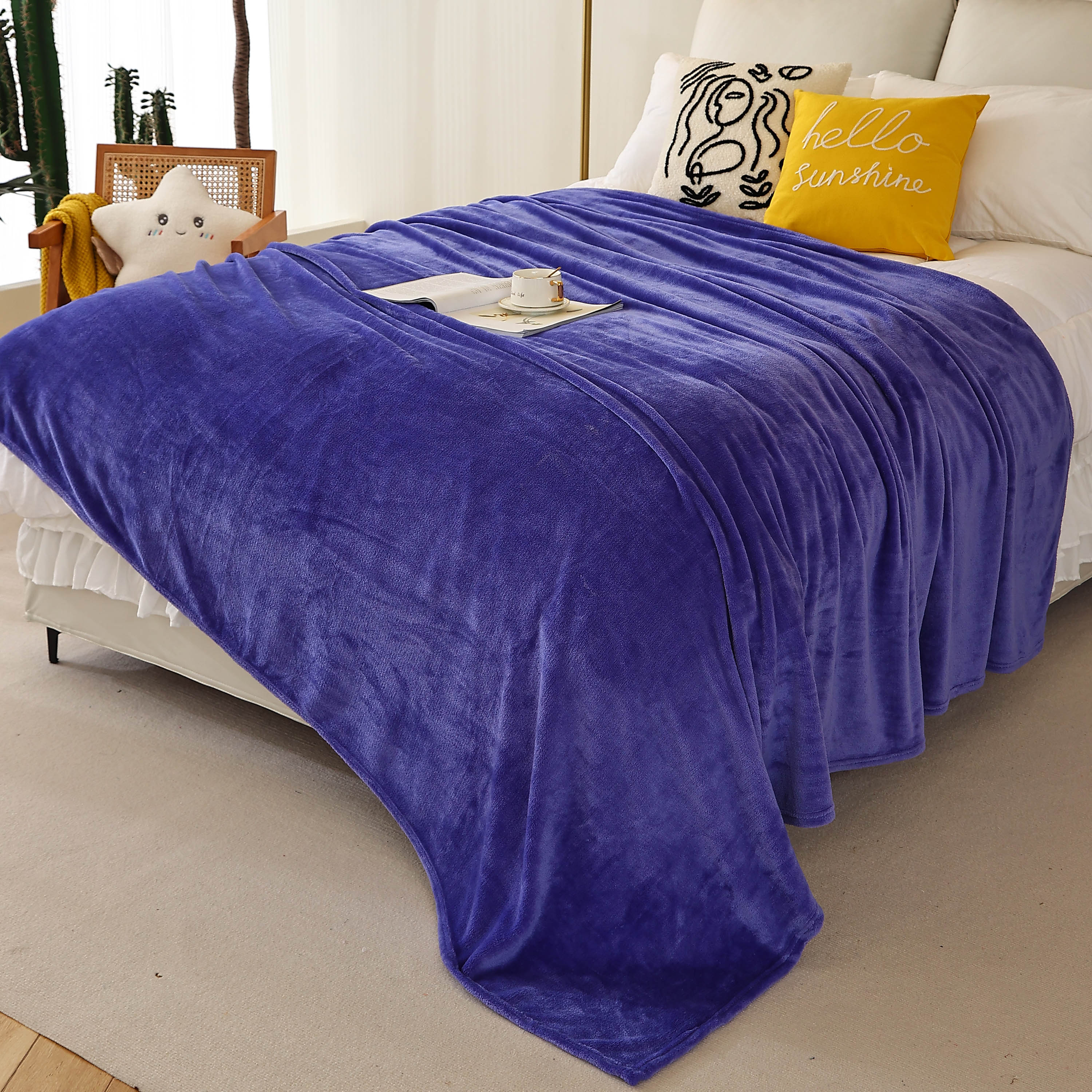 King Size Flannel Fleece Throw Blanket 240GSM Soft Lightweight Plush Cozy Bed Blanket 102 x 90 Inches