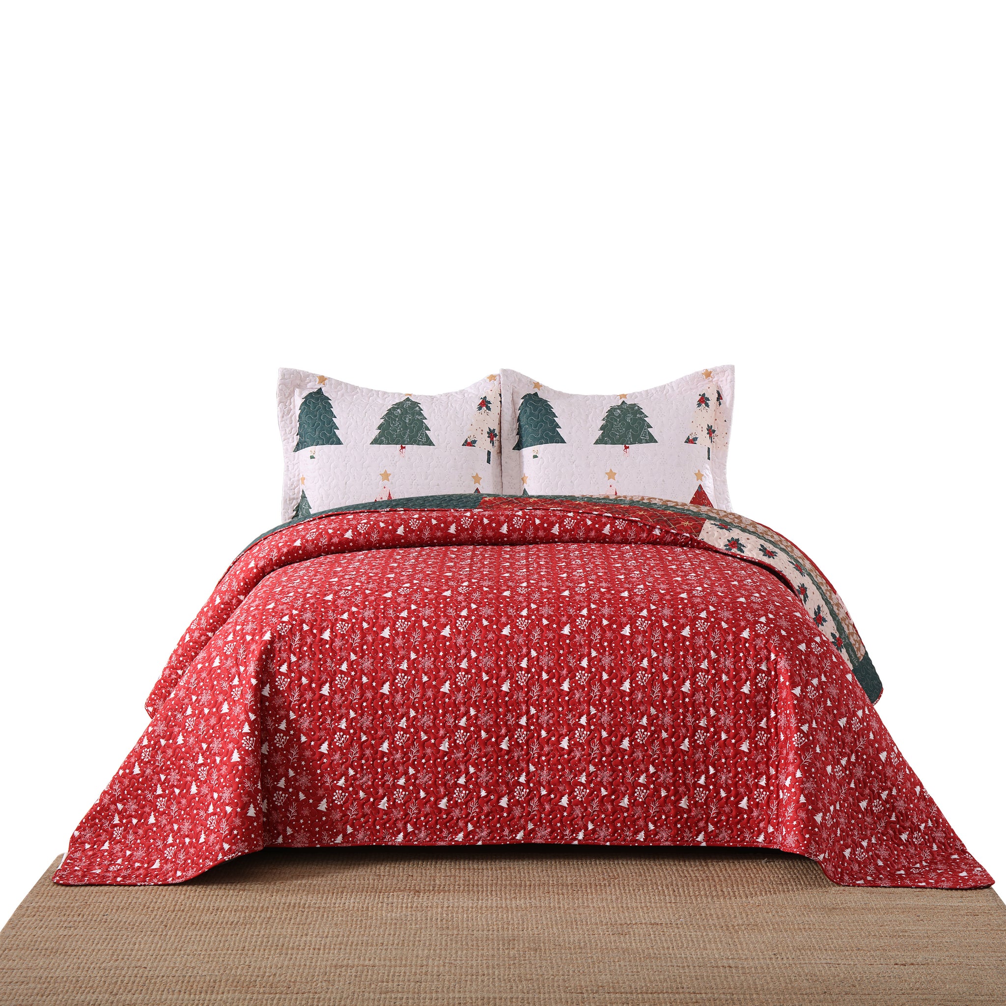 Holiday Forest 3 Pcs Festive Christmas Tree Quilt Bedspread Set BY219