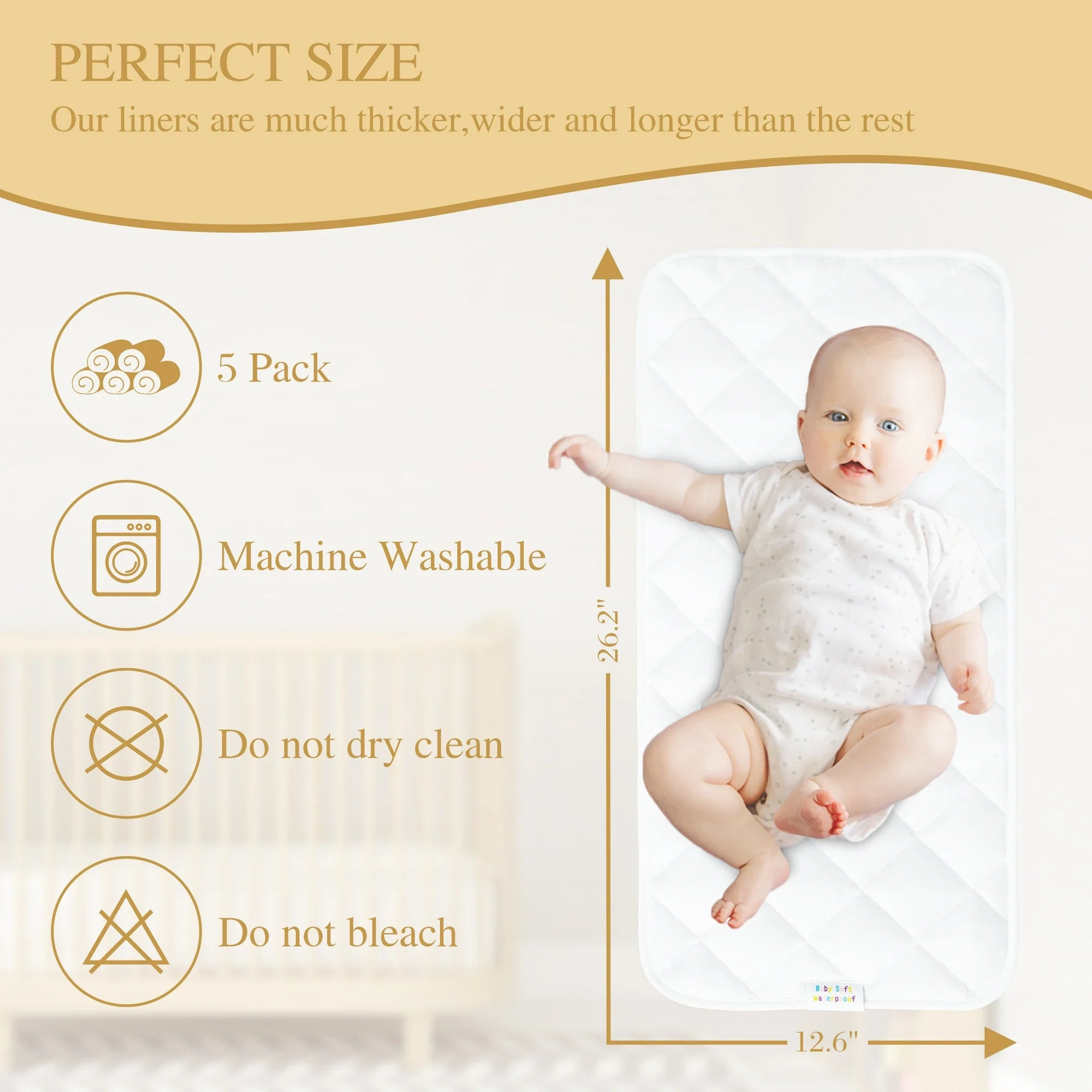 5 Pack Quilted Thicker Waterproof Changing Pad Liners
