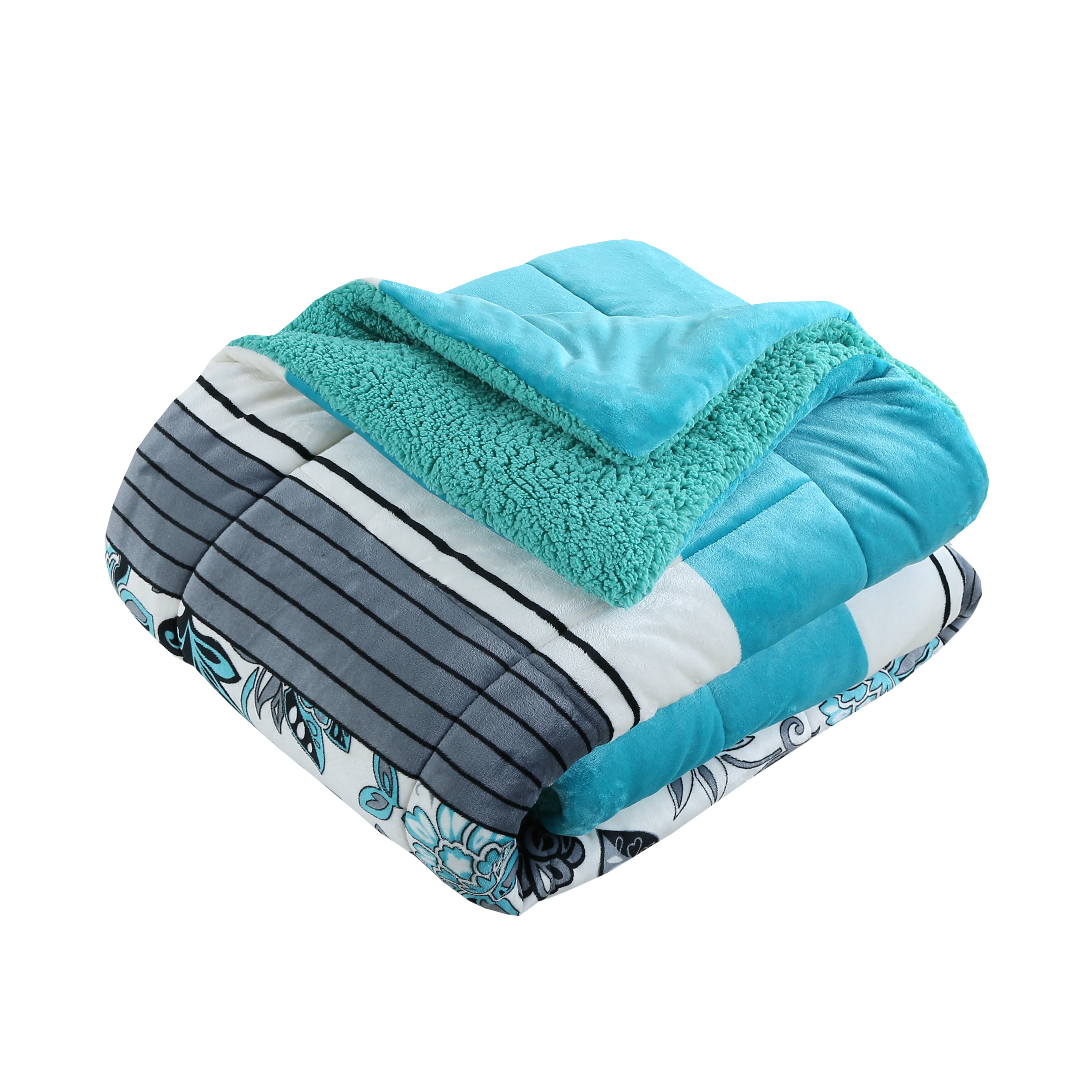 3 Piece Plush Sherpa Comforter Set – Soft Floral Velvet