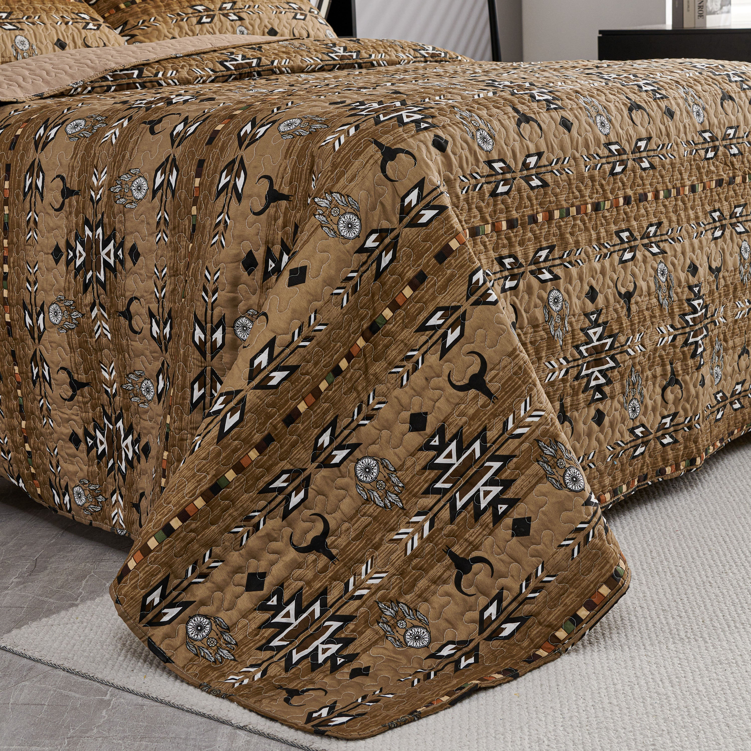 3 Piece Boho Colorful Geometric Printed Quilt Bedspread Set SS