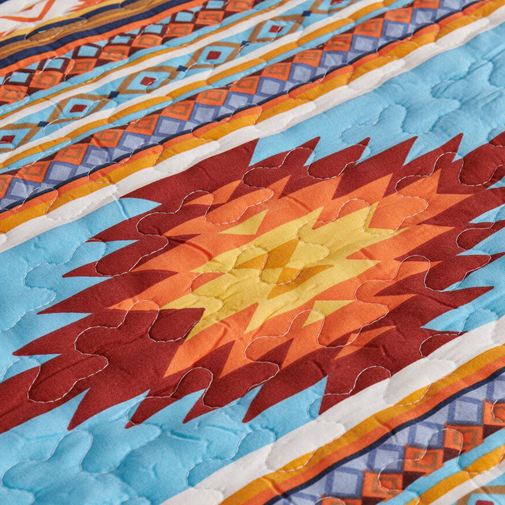 3 Piece Boho Colorful Geometric Printed Quilt Bedspread Set SS