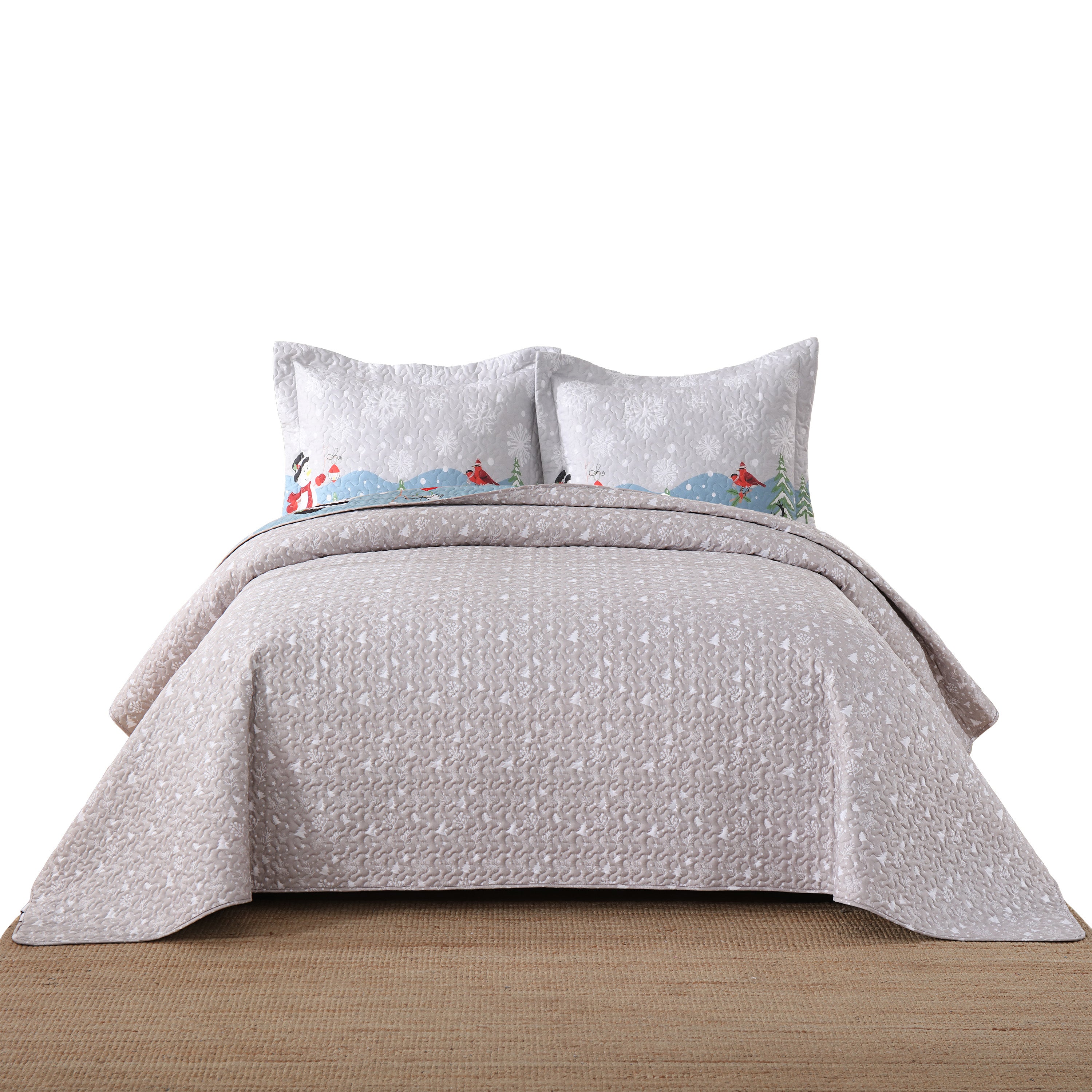 3 Piece Reversible Winter Wonderland Christmas Quilt Bedspread Set BY215