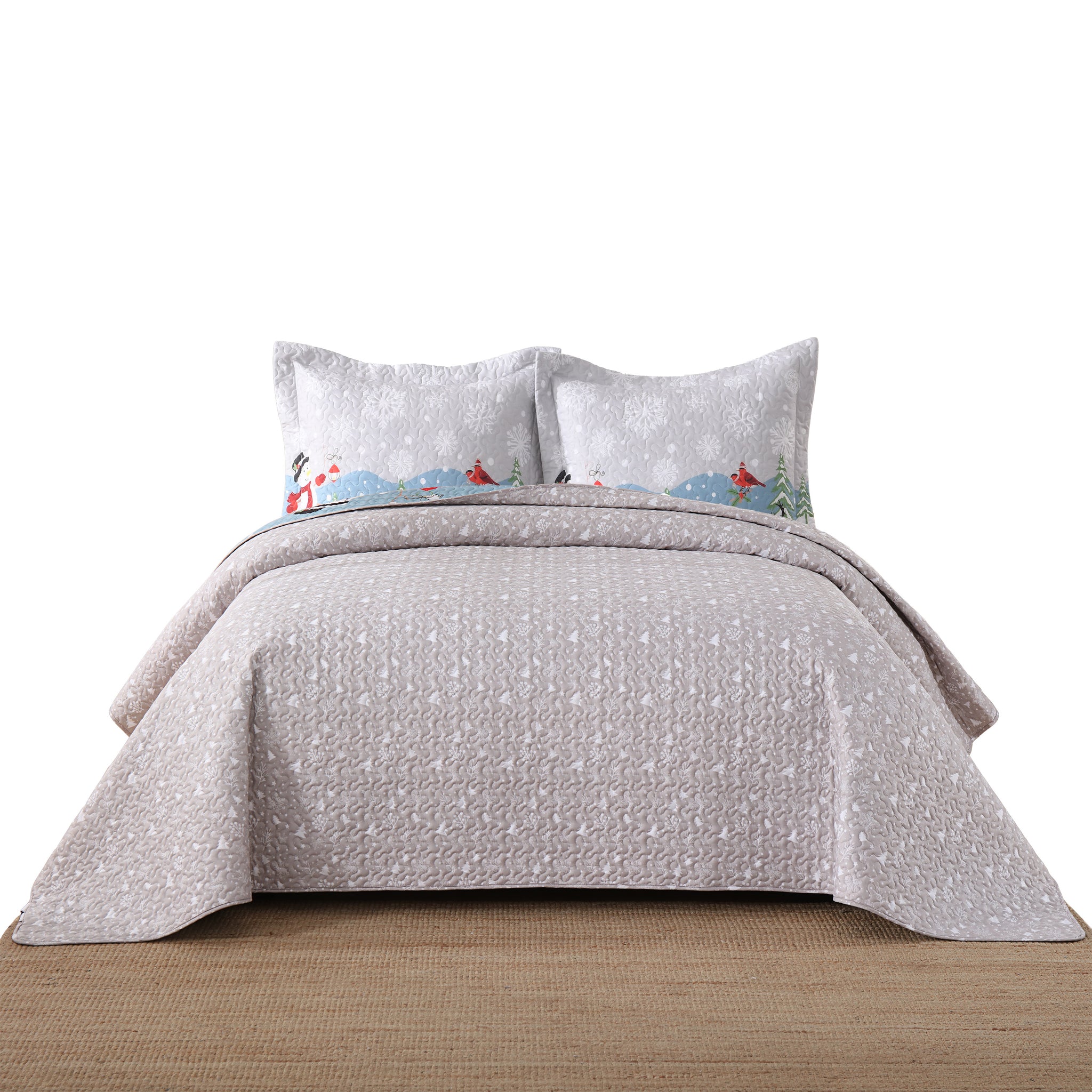 3 Pcs Winter Wonderland Reversible Bedspread Set Christmas Quilt BY215