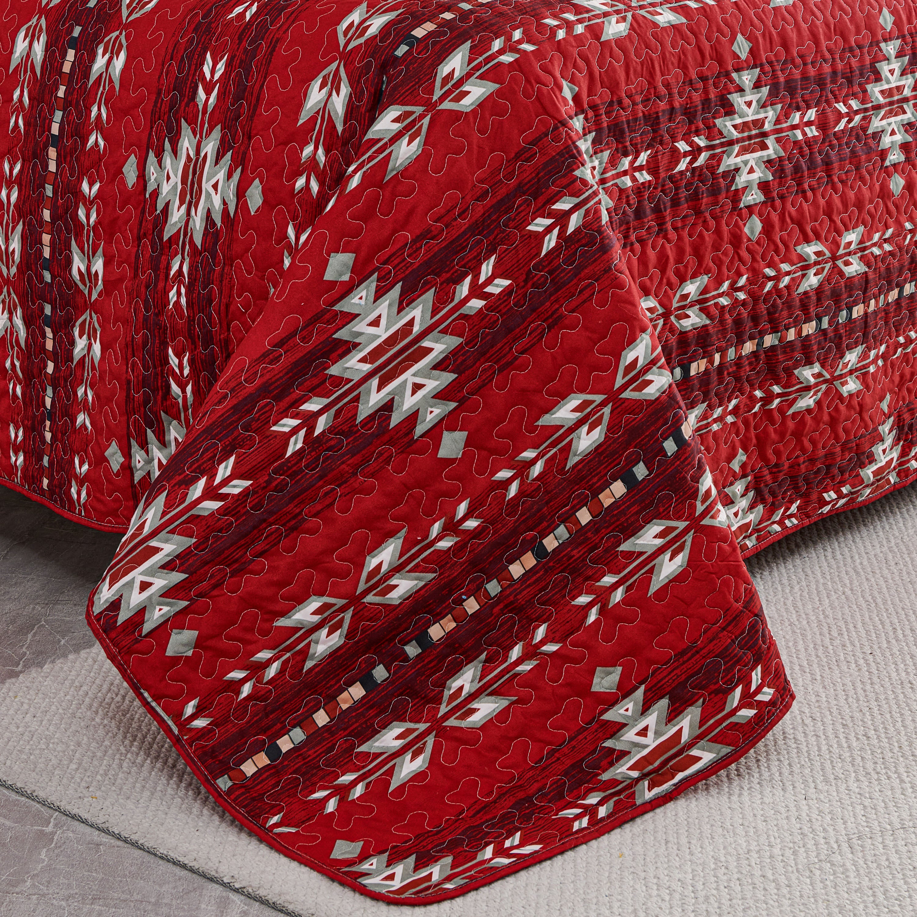 3 Piece Boho Colorful Geometric Printed Quilt Bedspread Set SS