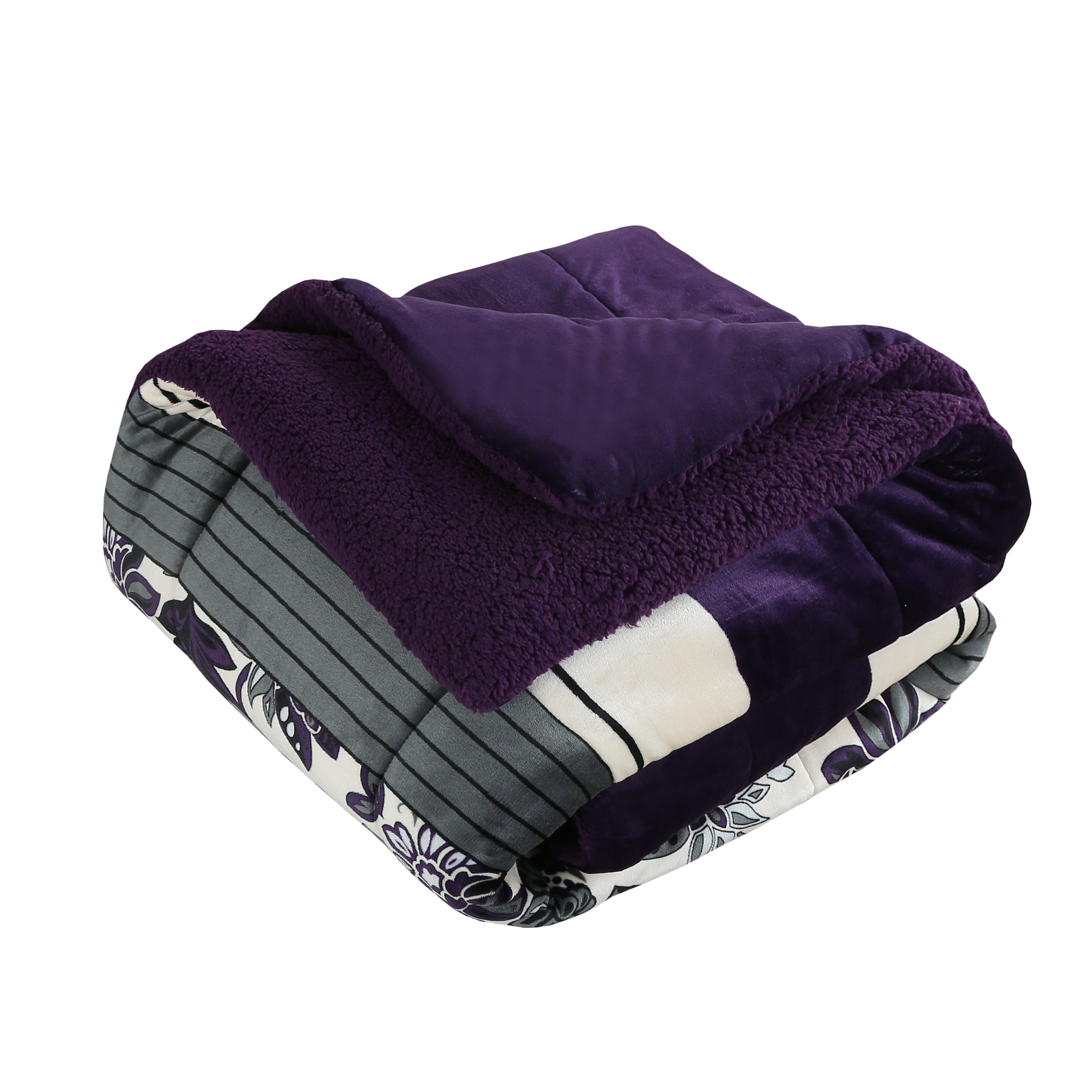 3 Piece Plush Sherpa Comforter Set – Soft Floral Velvet