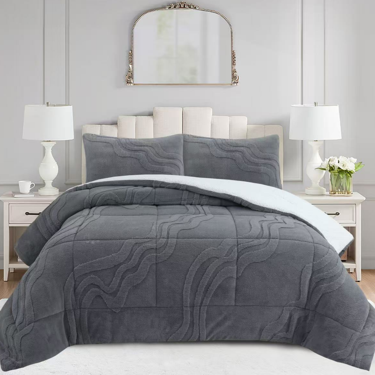 Luxury 3 Piece Wave Jacquard Plush Comforter Set MEW