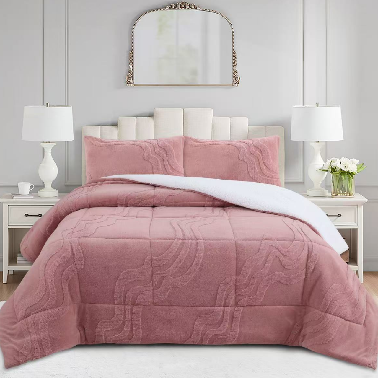 Luxury 3 Piece Wave Jacquard Plush Comforter Set MEW