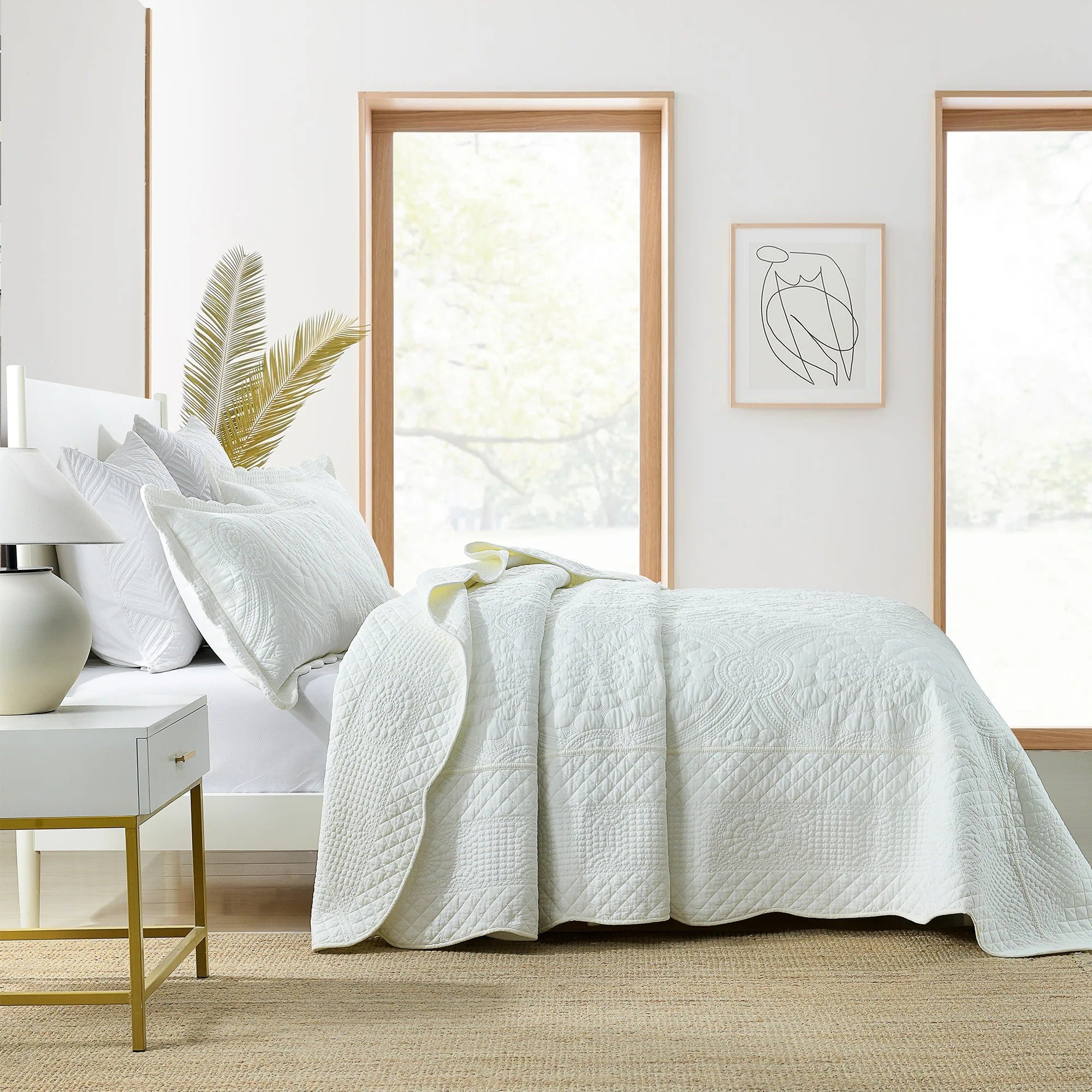 3 Pcs 100% Cotton Embroidered Quilt Bedspread Set, Queen & King Sizes