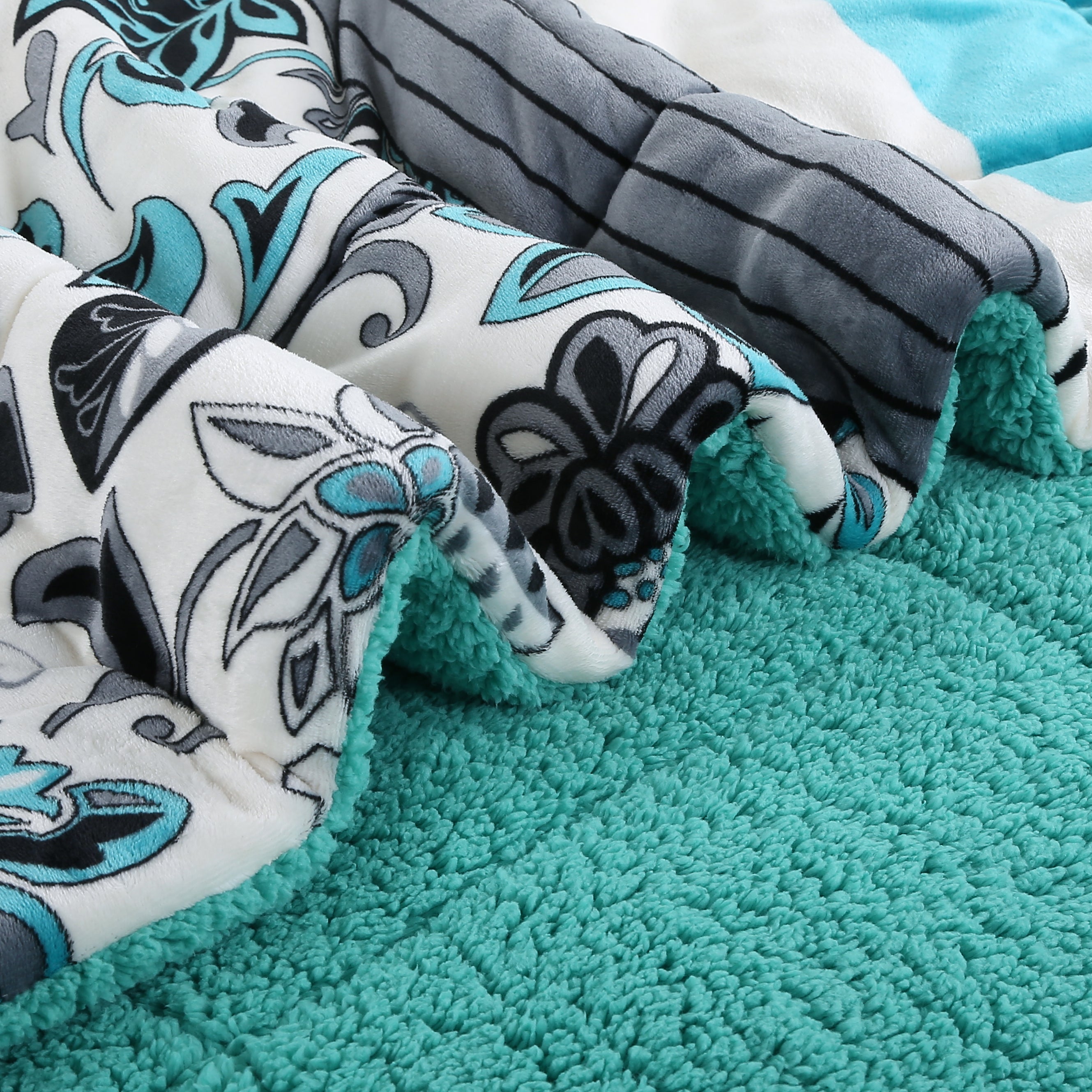 3 Piece Plush Sherpa Comforter Set – Soft Floral Velvet