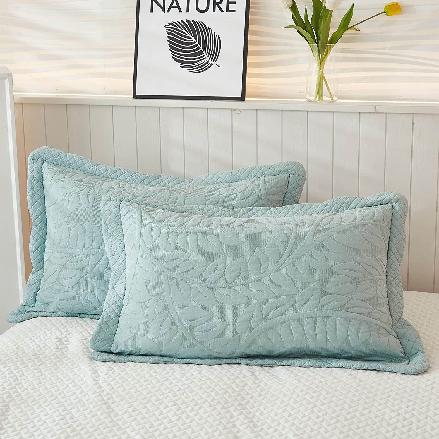 3 Piece 100% Cotton Embroidered Quilt Set – Botanical Farmhouse Bedspread