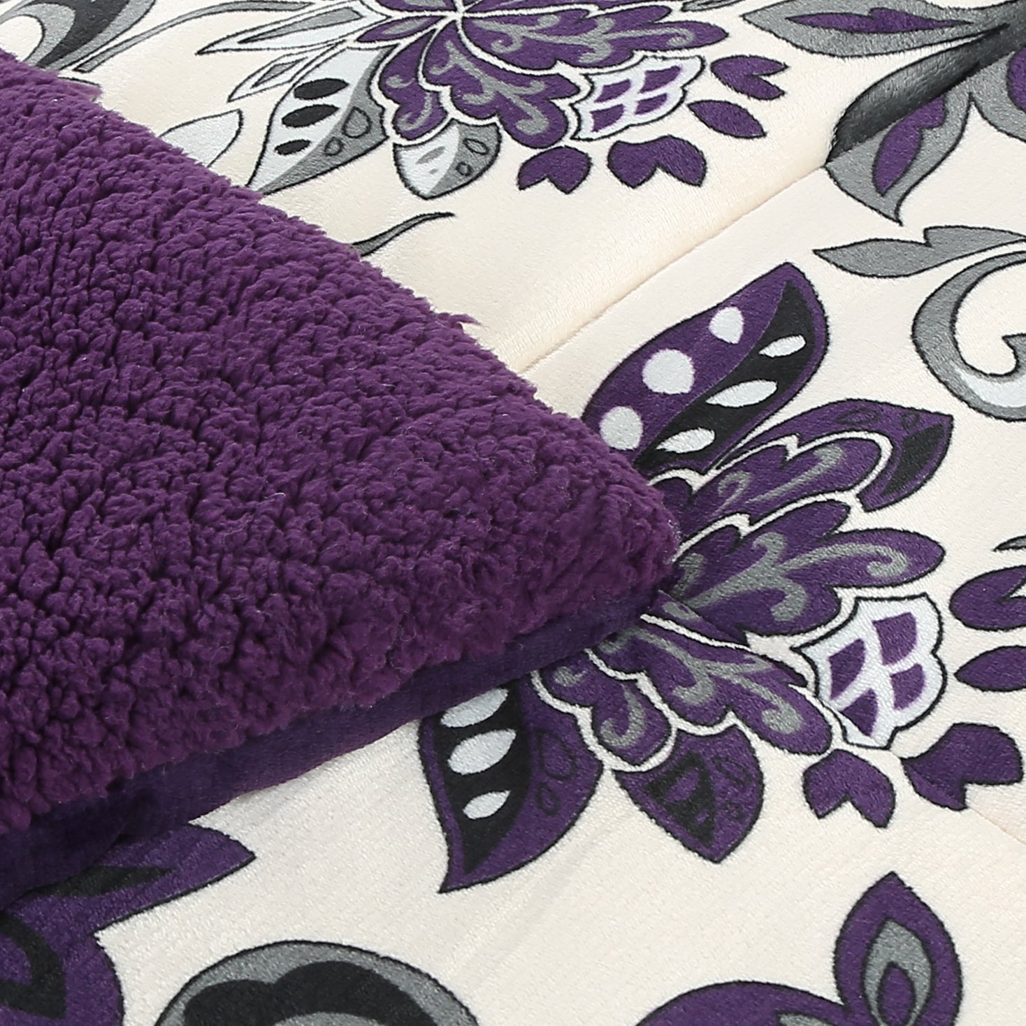 3 Piece Plush Sherpa Comforter Set – Soft Floral Velvet