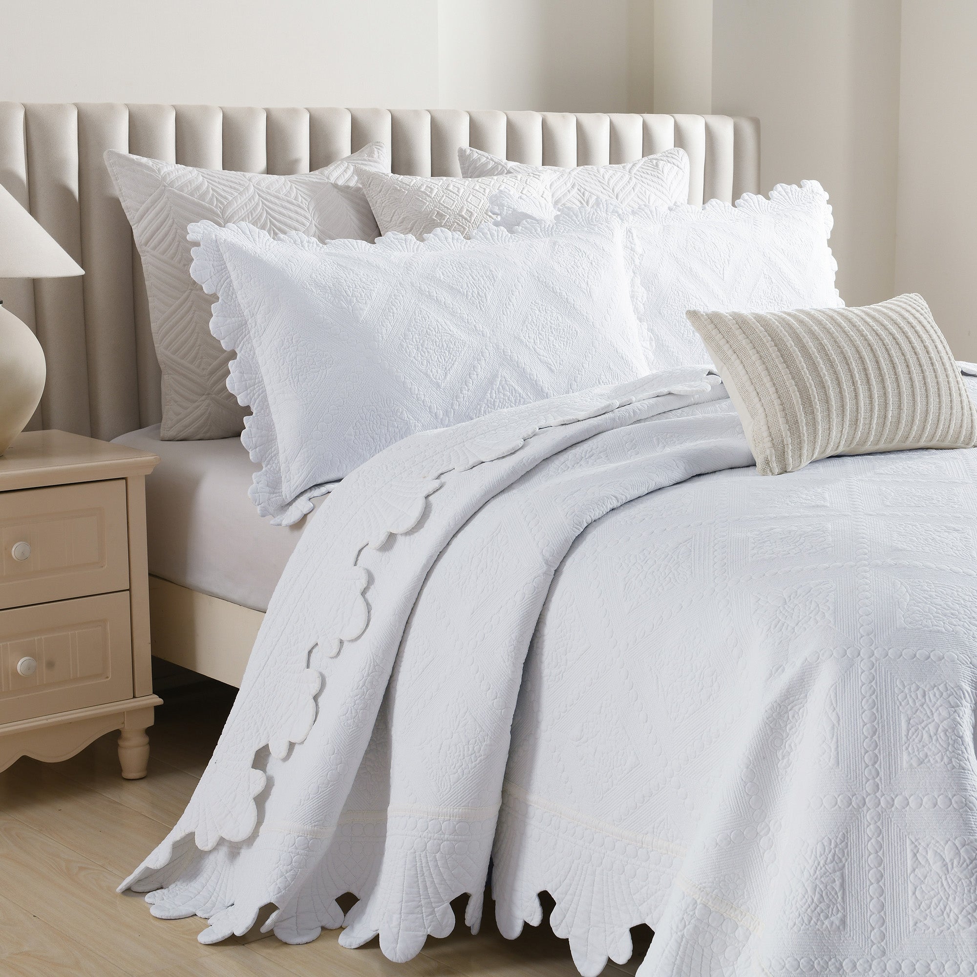 3 Piece 100% Cotton Oversized Lightweight Quilt Bedspread Set TK
