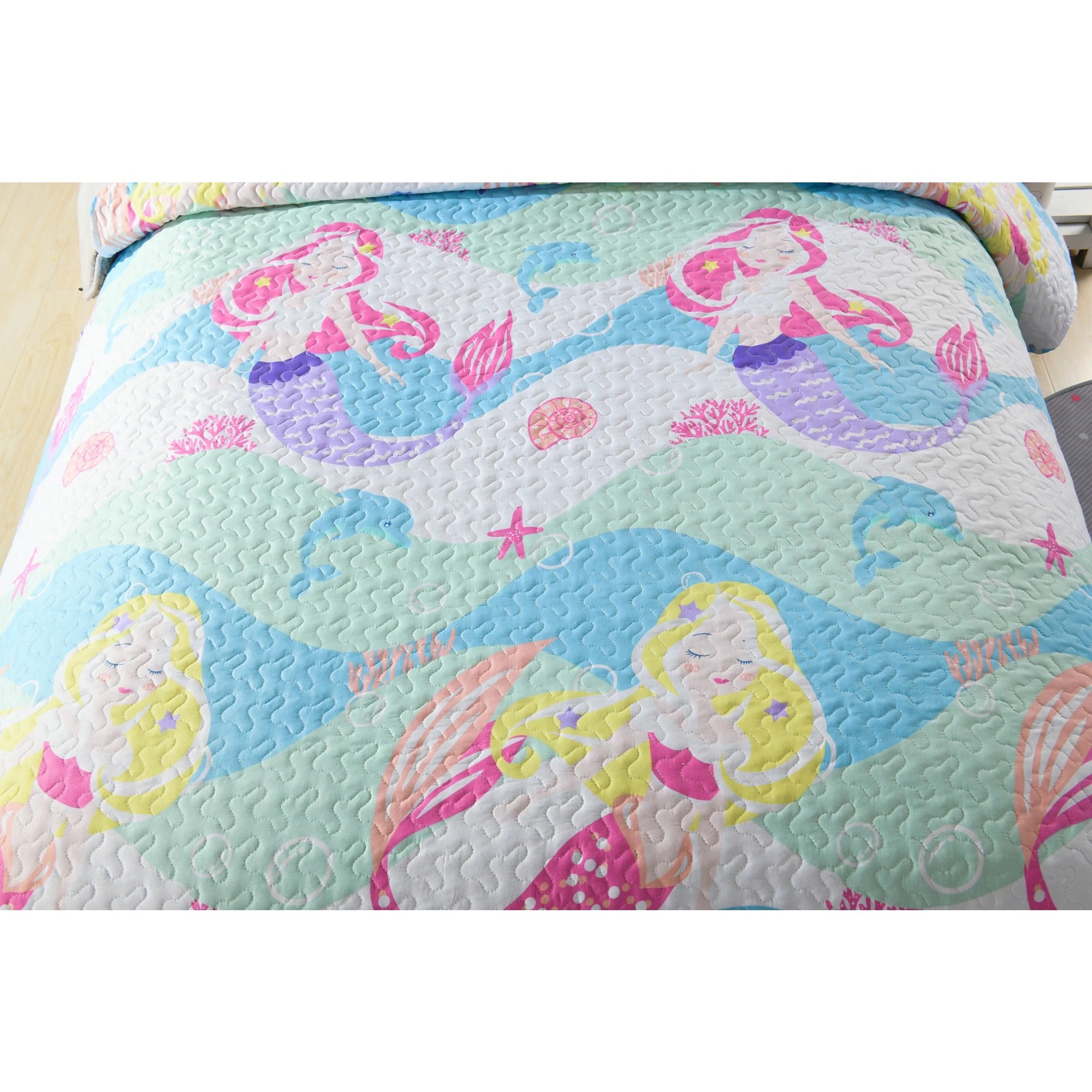 2/3Pcs Mermaid Kids Quilt Set Bedspread Coverlet Set A94
