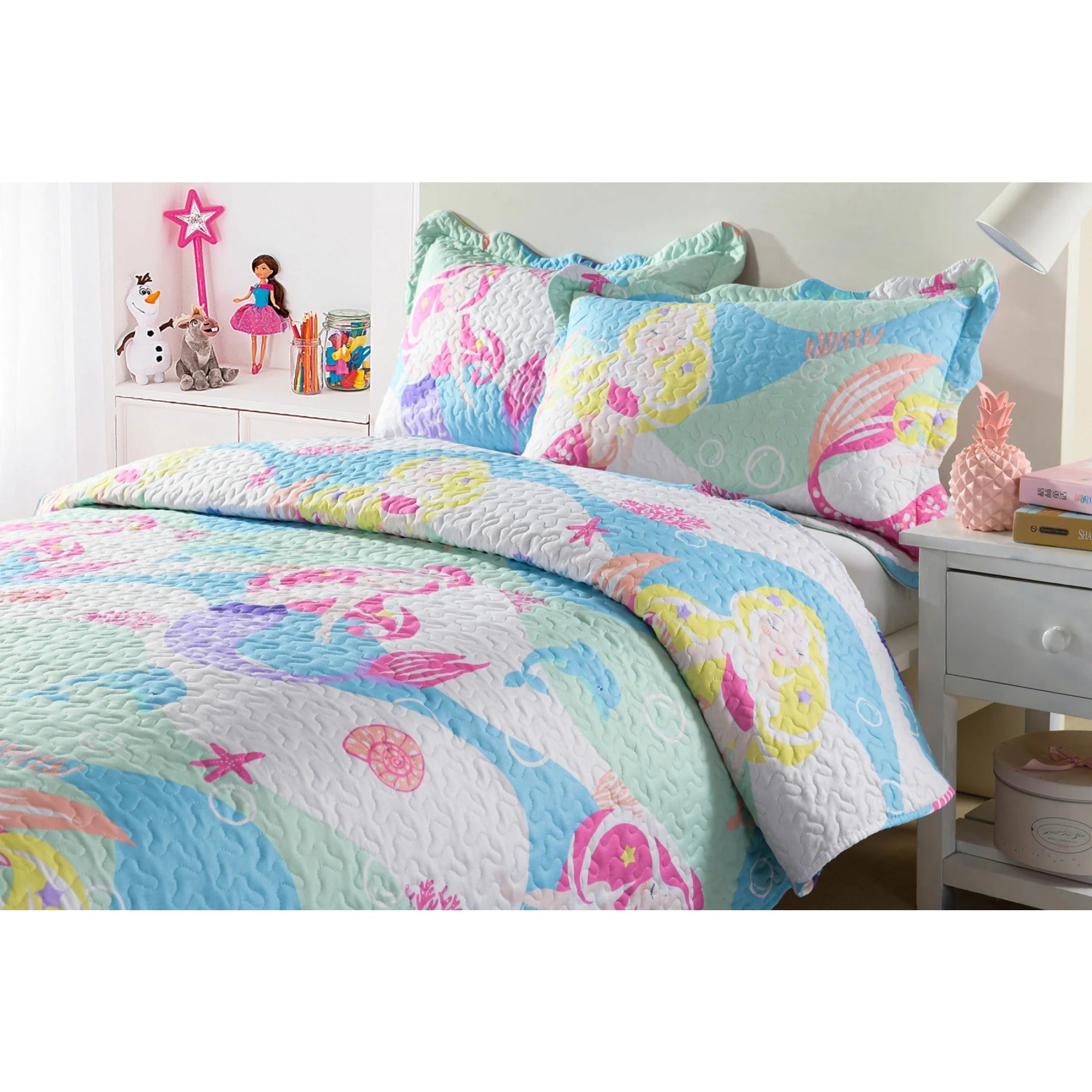 2/3Pcs Mermaid Kids Quilt Set Bedspread Coverlet Set A94