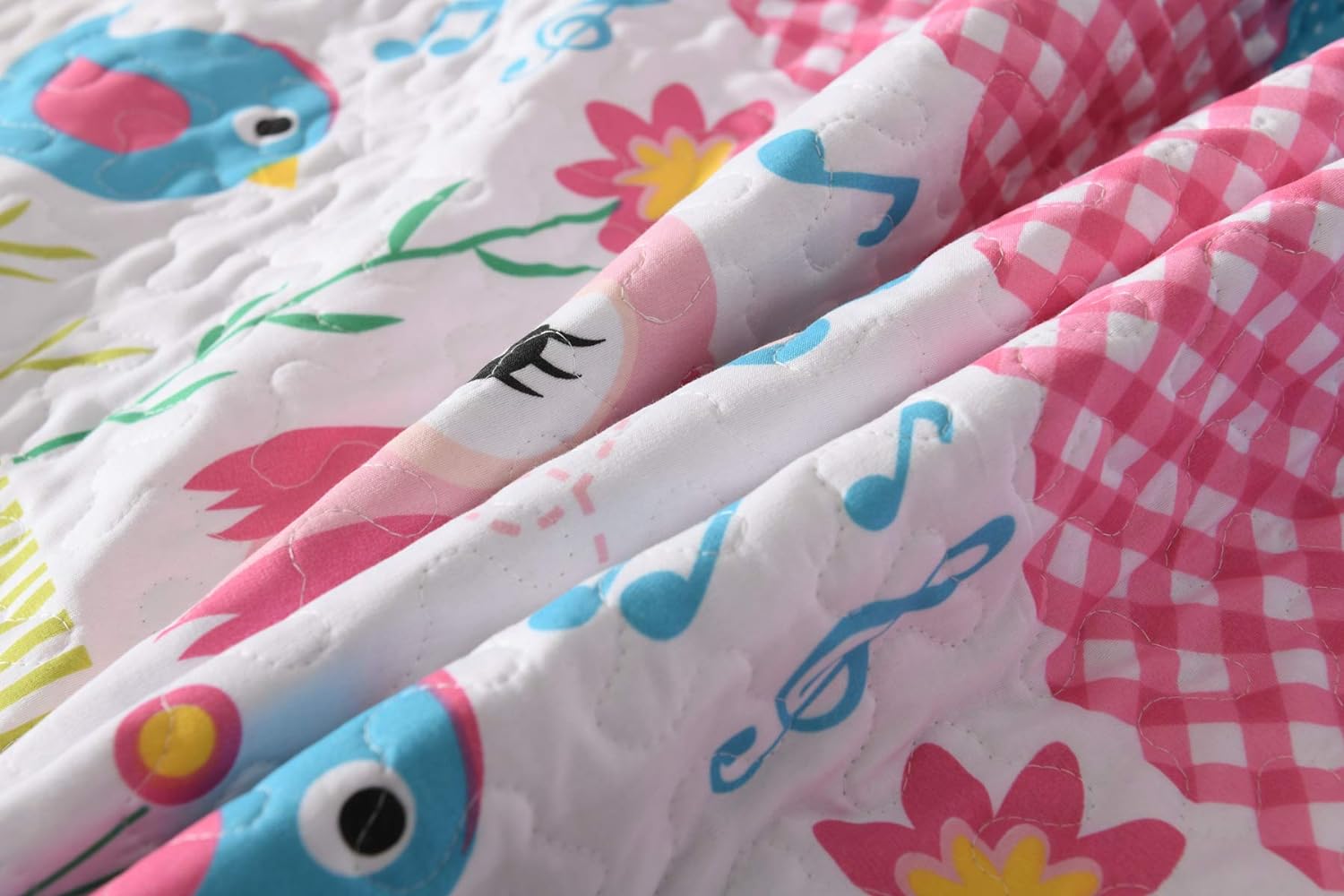 3 Piece Girls Quilt Set, Floral Cartoon Stripe Bedspread A73