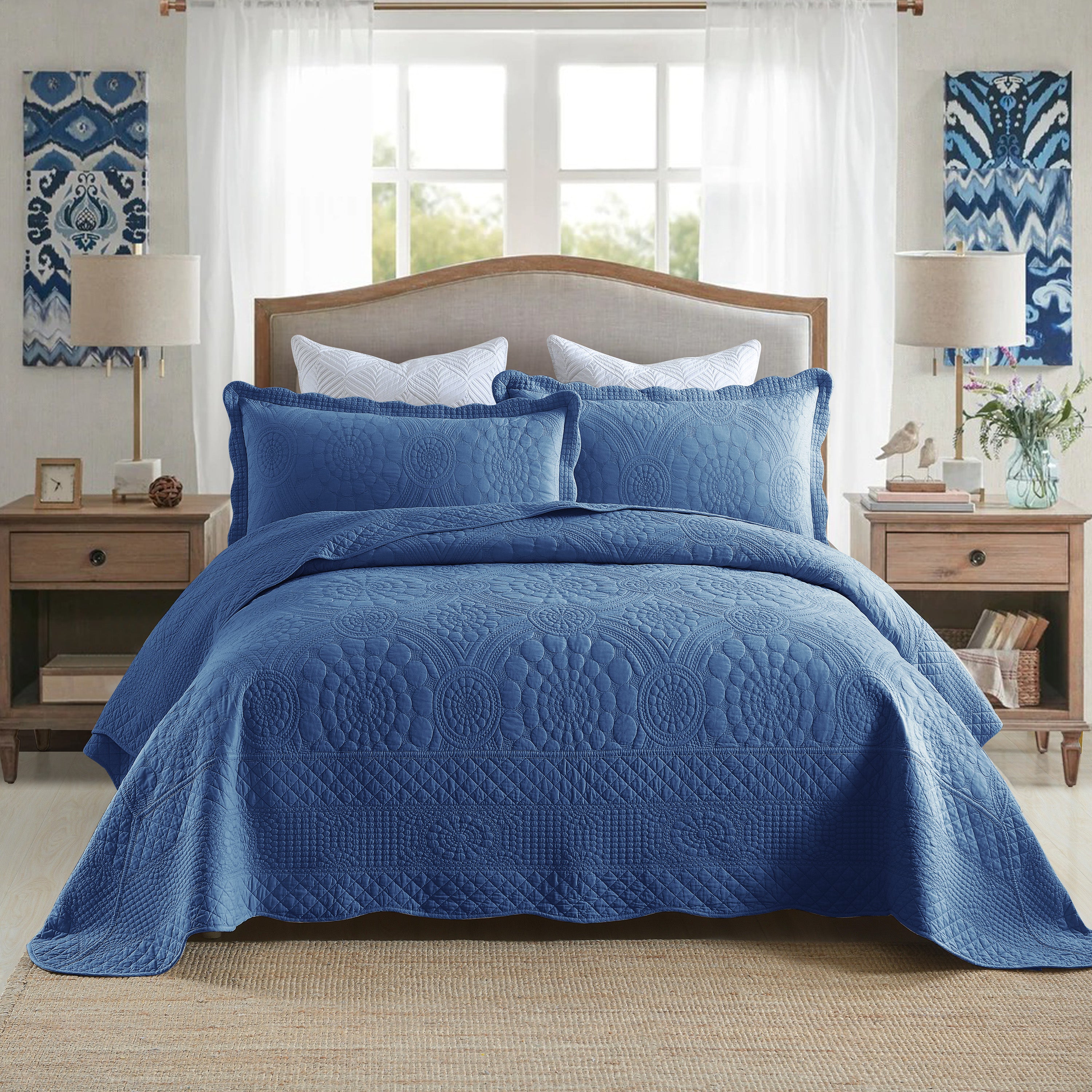 3 Piece 100% Cotton Quilt Set, Oversized Lightweight Quilted Bedspread TF