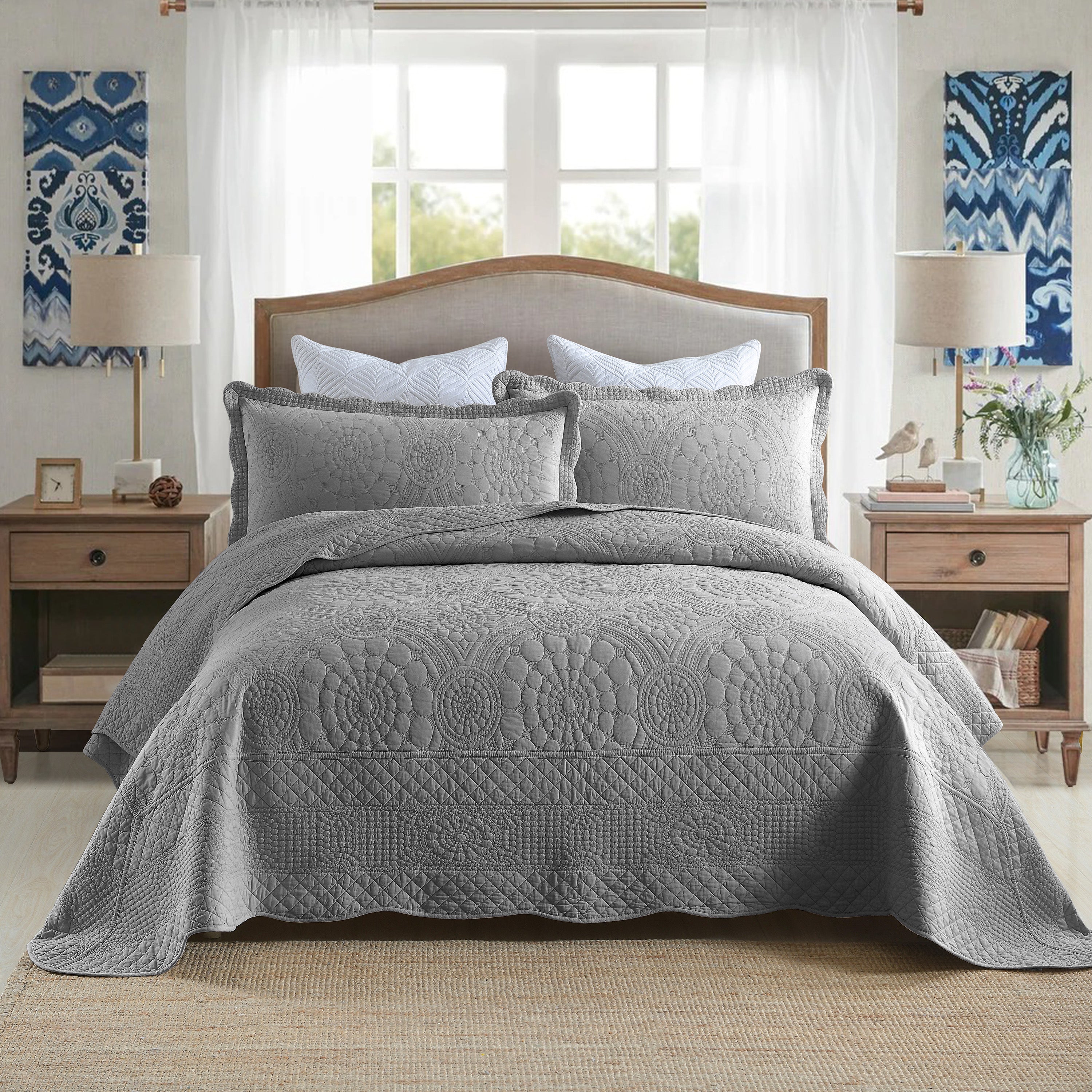 3 Piece 100% Cotton Quilt Set, Oversized Lightweight Quilted Bedspread TF