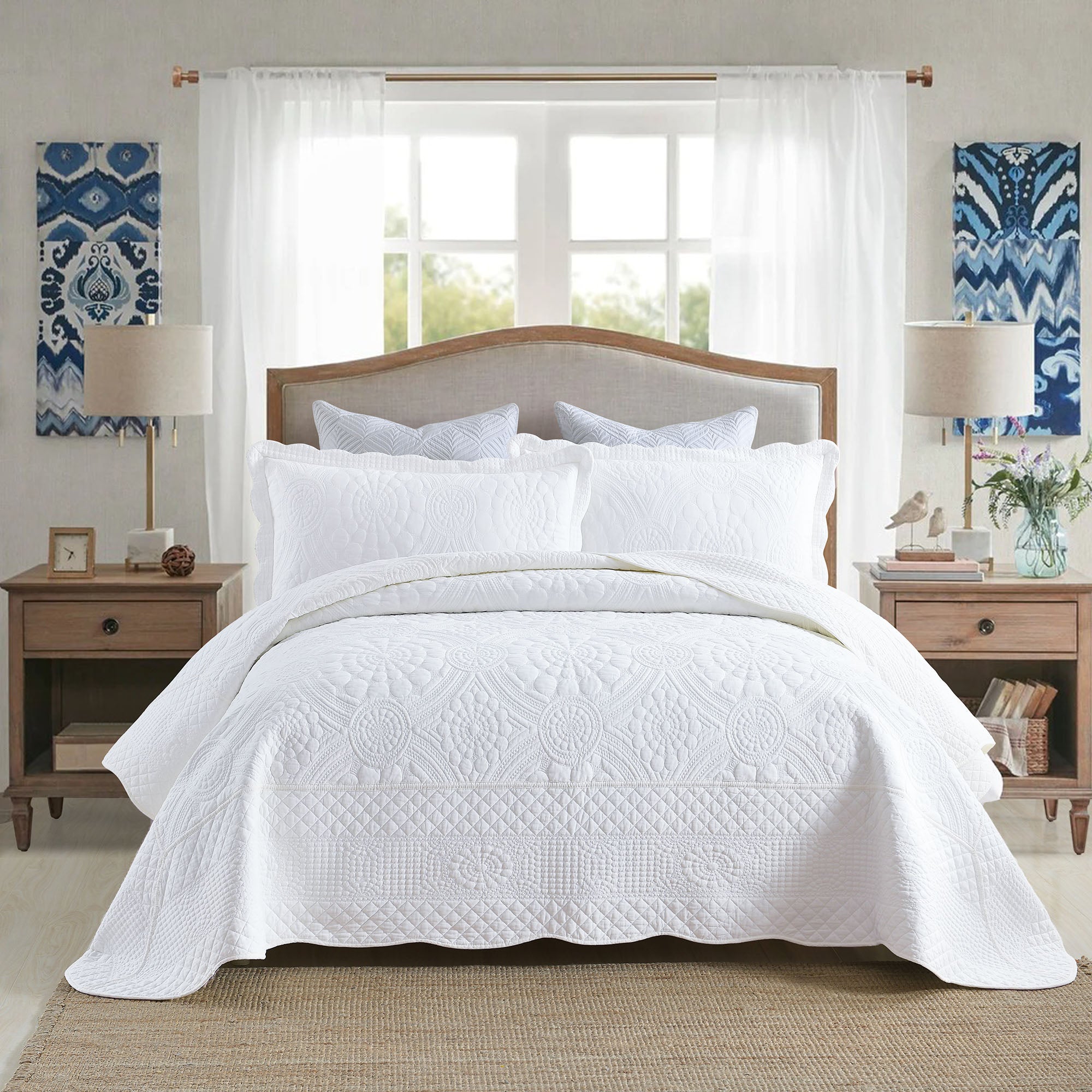 3 Piece 100% Cotton Embroidered Quilt Set – Elegant Matelassé Bedspread