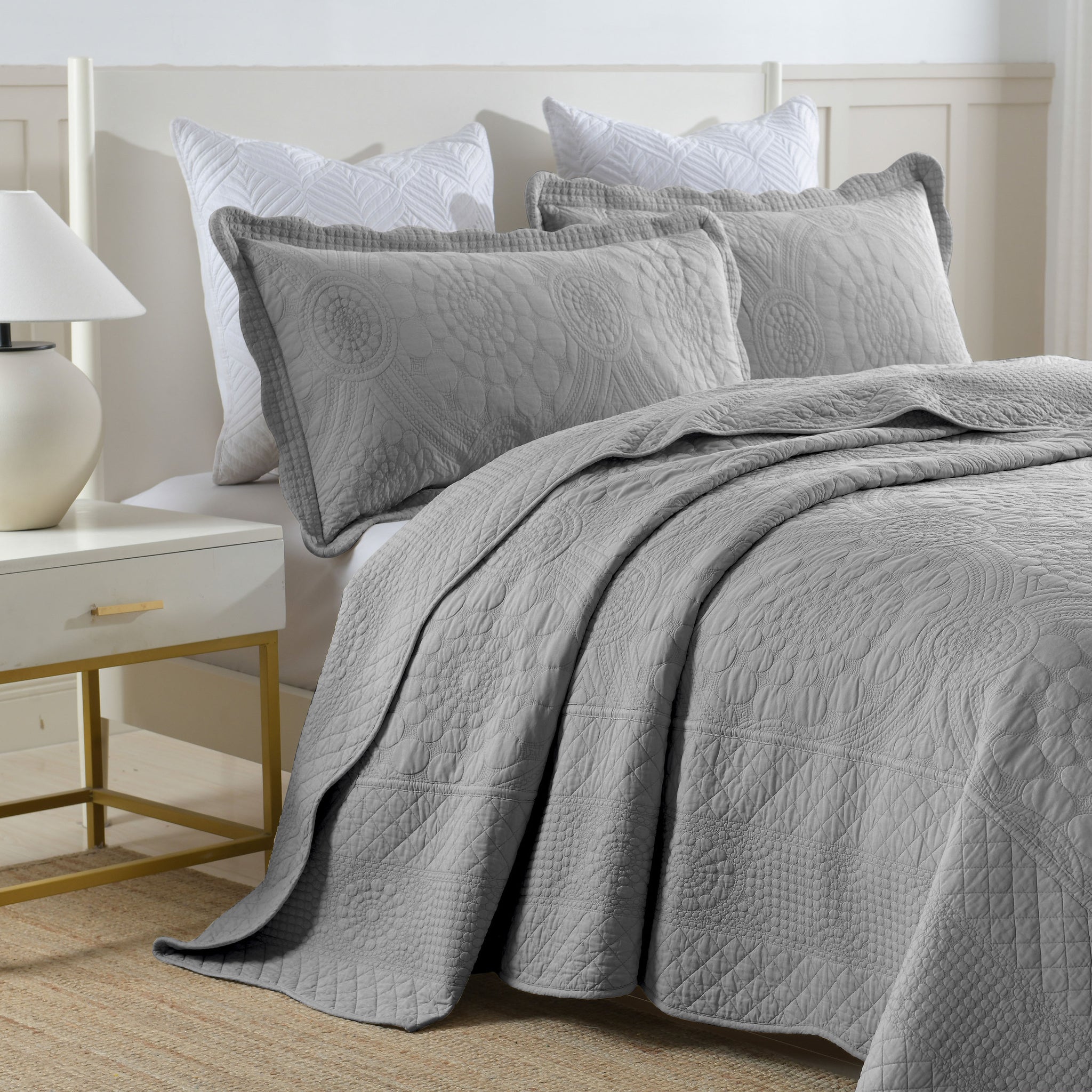 3-Piece 100% Cotton Oversized Bedspread Set Coverlet Set Lightweight Quilt Set Embroidery Farmhouse Bedding Set TF