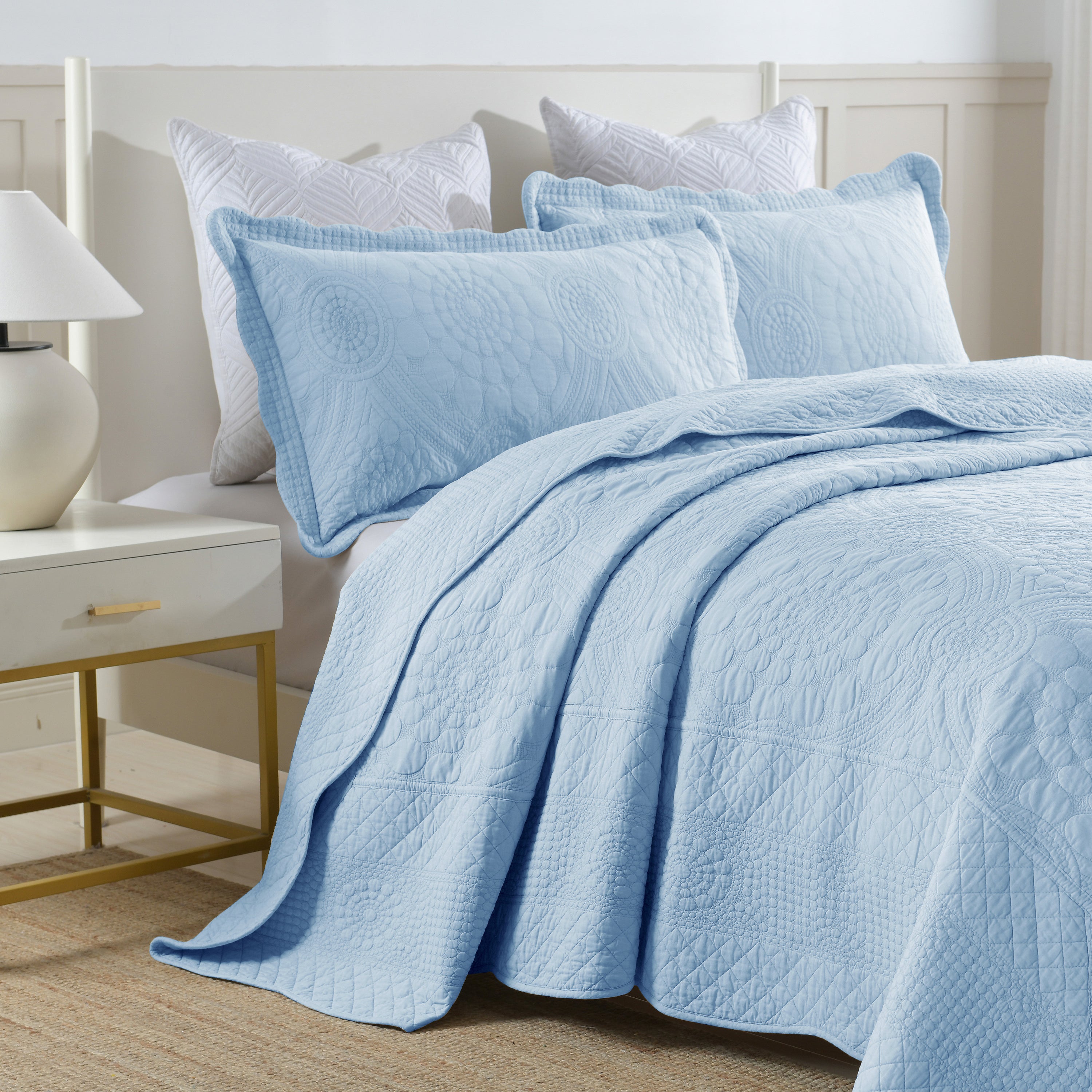3 Piece 100% Cotton Quilt Set, Oversized Lightweight Quilted Bedspread TF