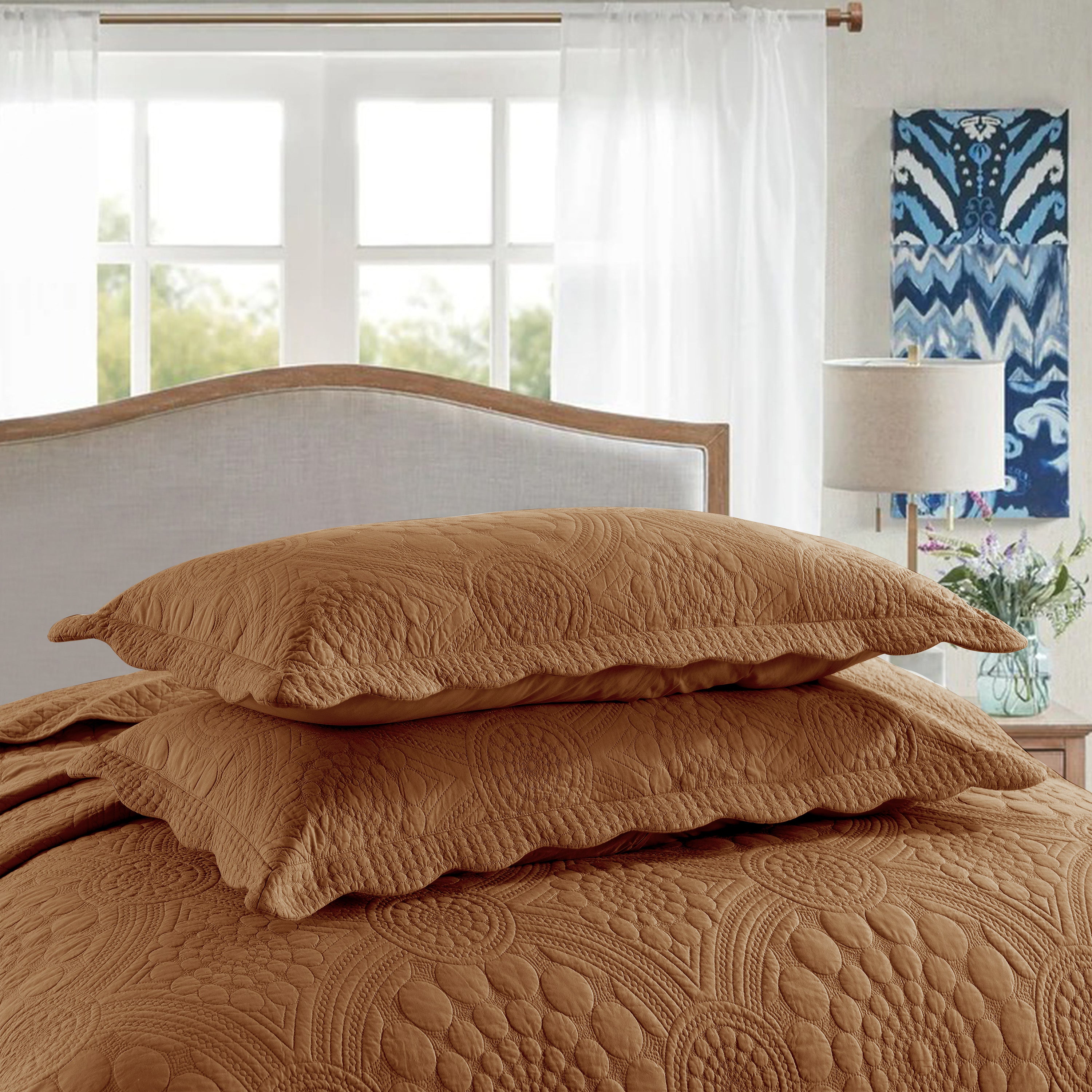 3 Piece 100% Cotton Quilt Set, Oversized Lightweight Quilted Bedspread TF