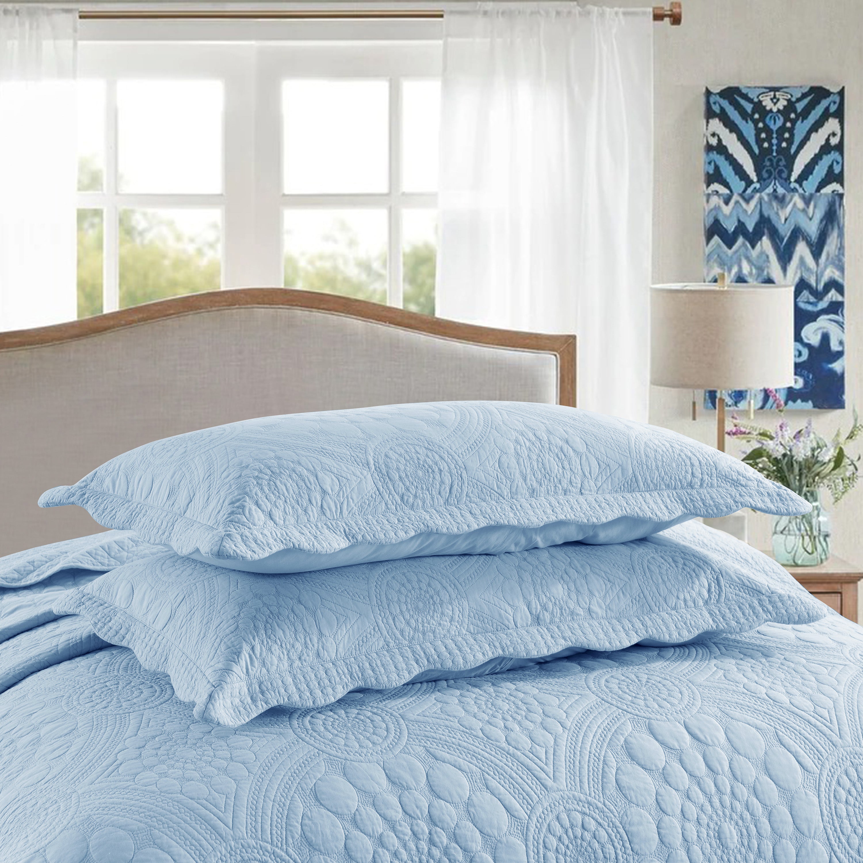 3 Piece 100% Cotton Quilt Set, Oversized Lightweight Quilted Bedspread TF