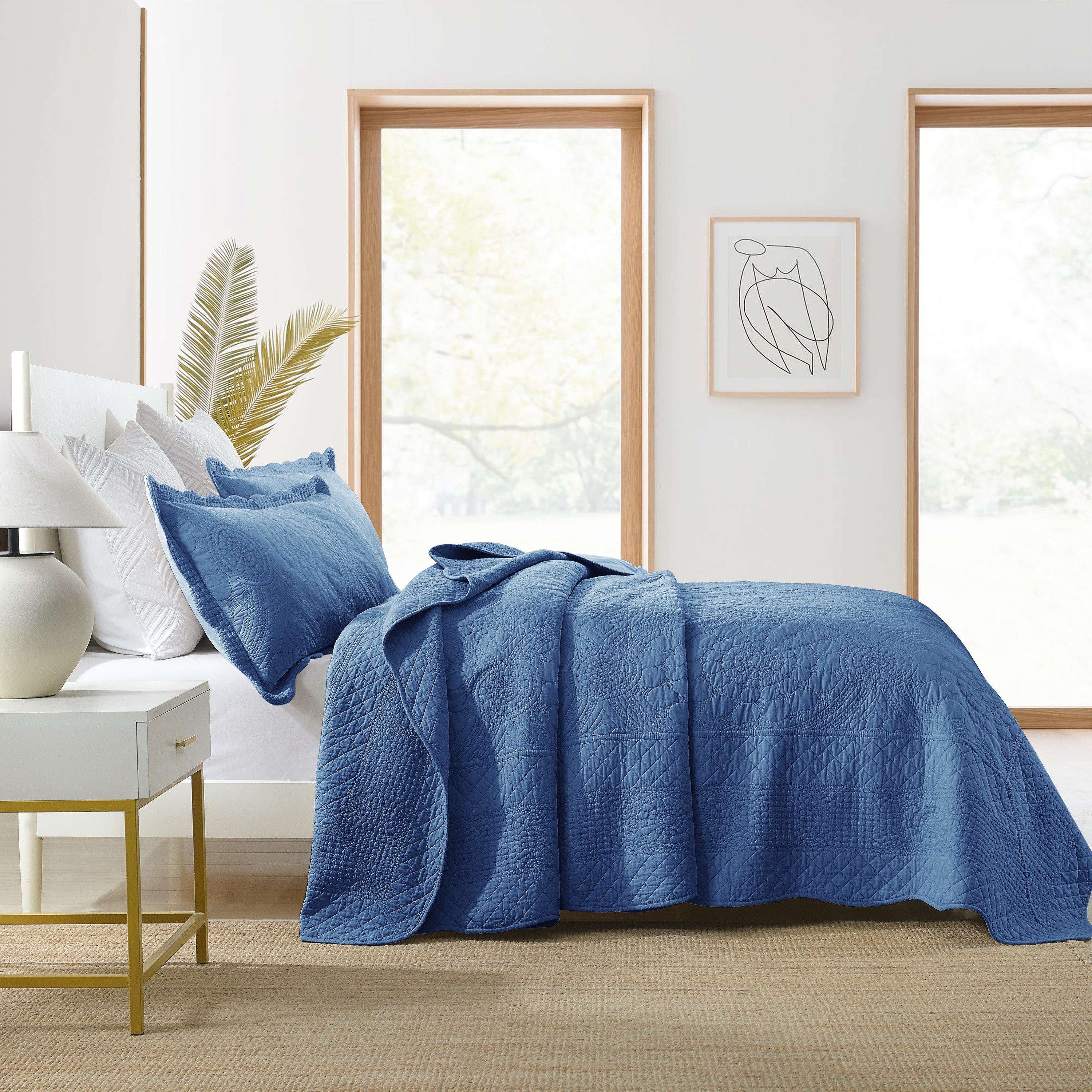 3 Piece 100% Cotton Quilt Set, Oversized Lightweight Quilted Bedspread TF