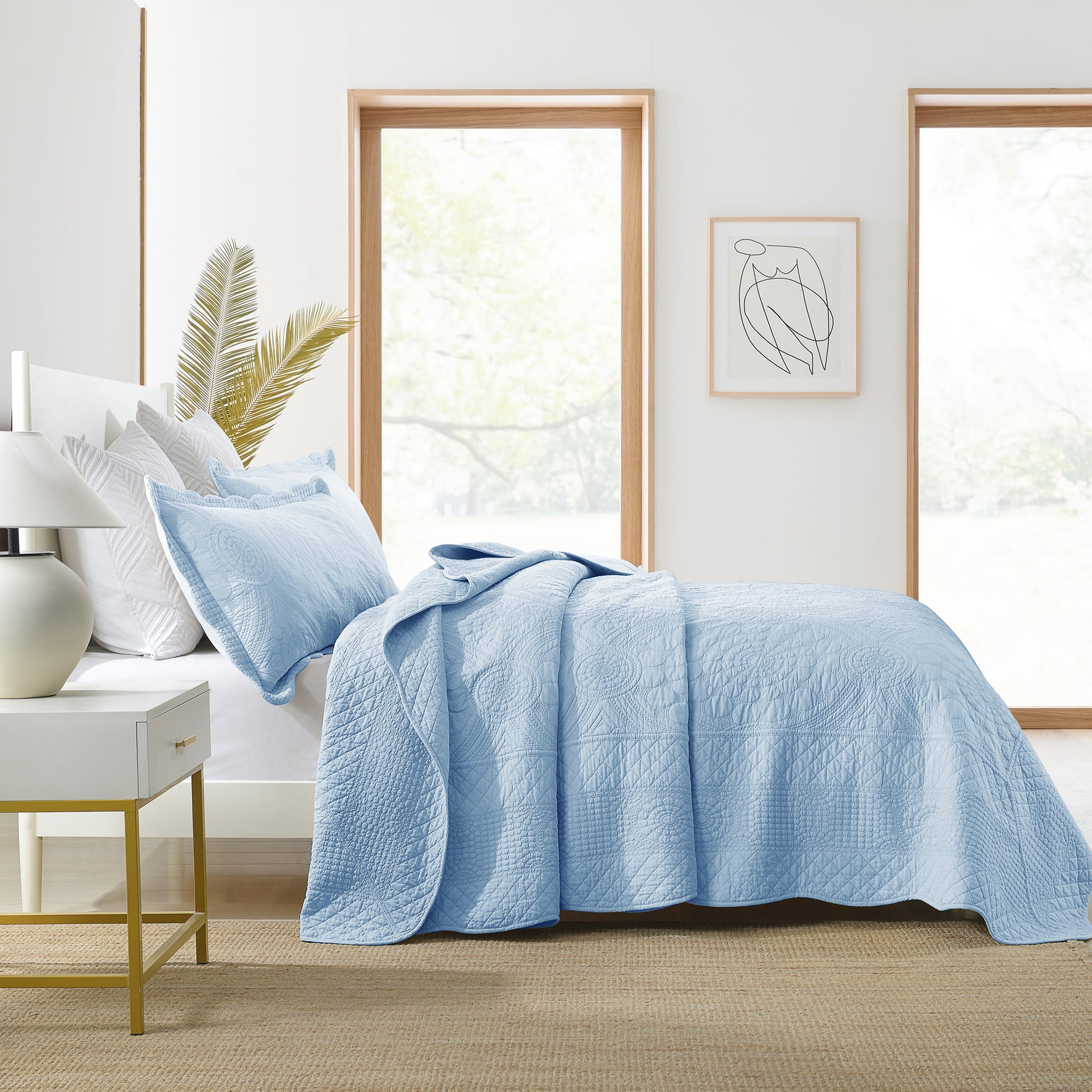 3-Piece 100% Cotton Oversized Bedspread Set Coverlet Set Lightweight Quilt Set Embroidery Farmhouse Bedding Set TF