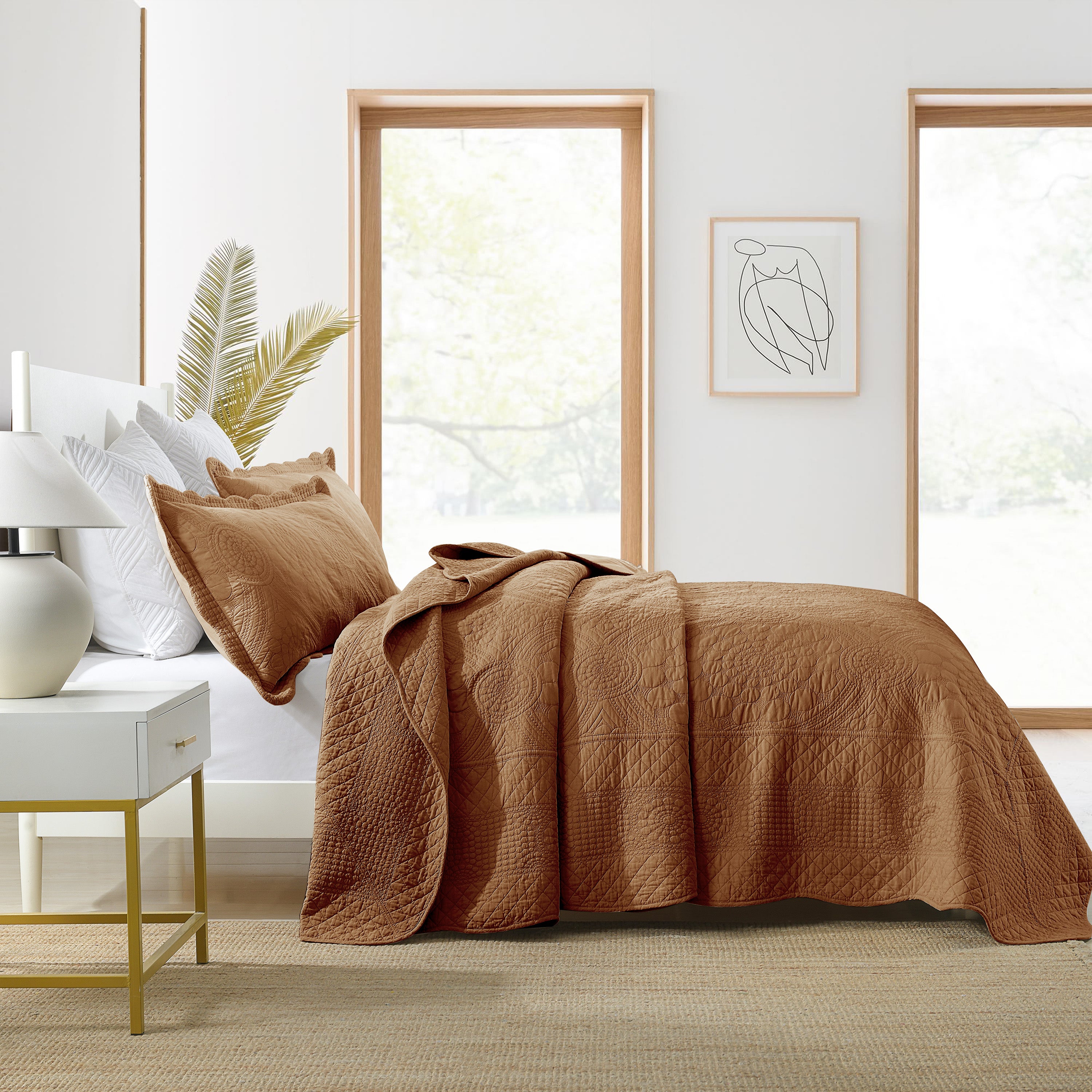 3 Piece 100% Cotton Quilt Set, Oversized Lightweight Quilted Bedspread TF