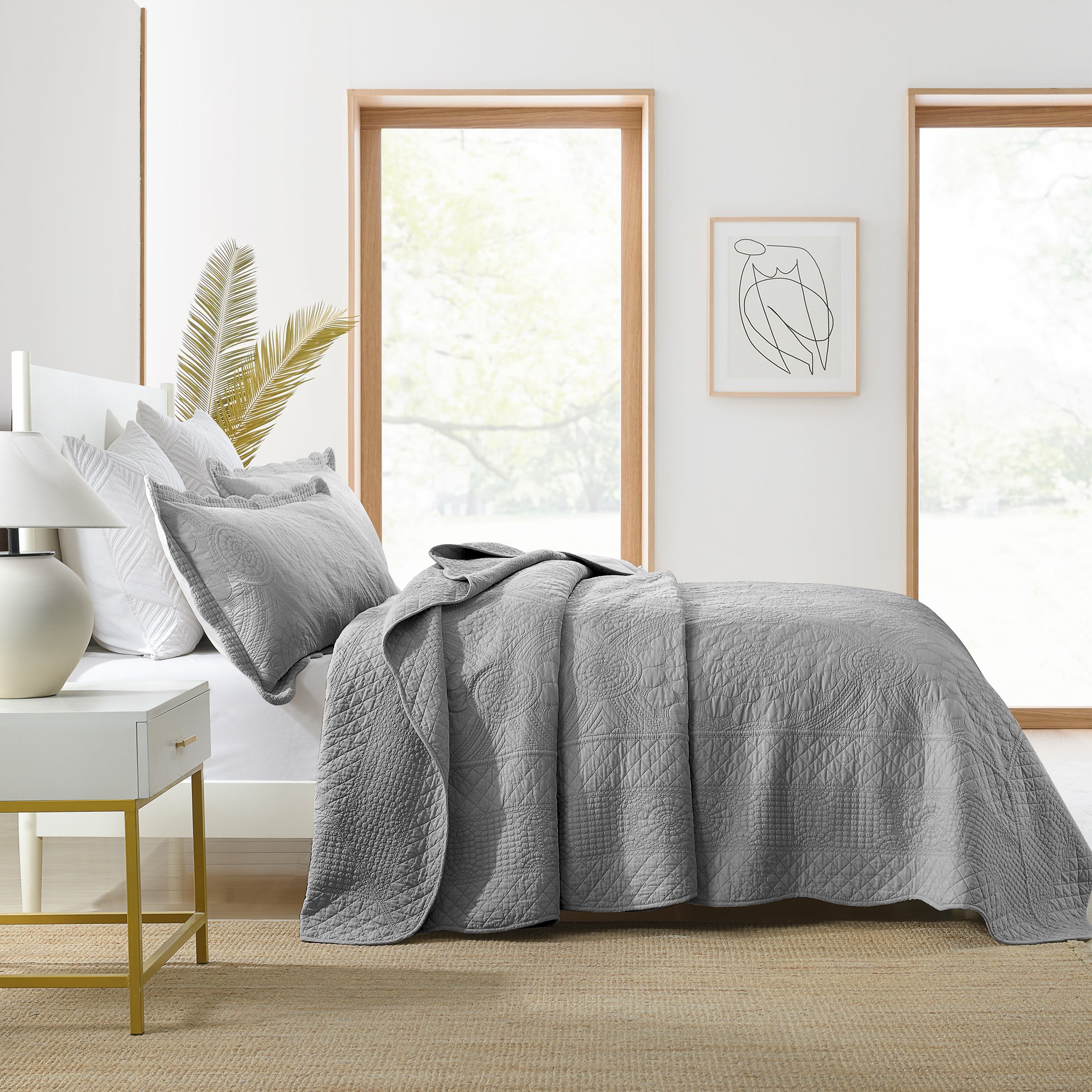 3 Piece 100% Cotton Quilt Set, Oversized Lightweight Quilted Bedspread TF