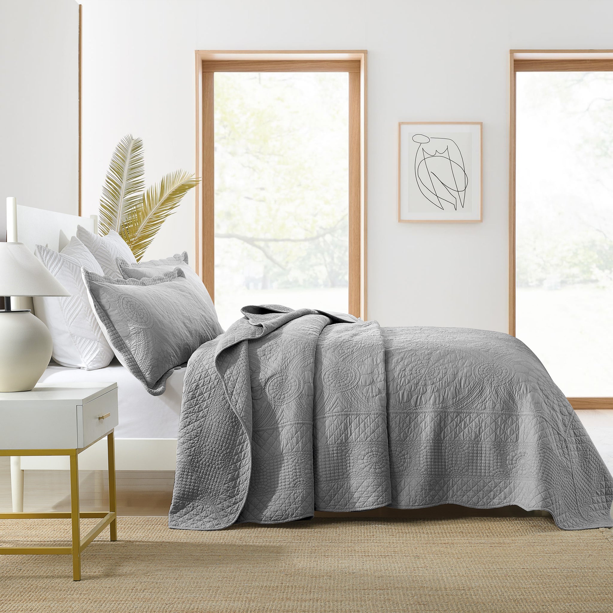3-Piece 100% Cotton Oversized Bedspread Set Coverlet Set Lightweight Quilt Set Embroidery Farmhouse Bedding Set TF