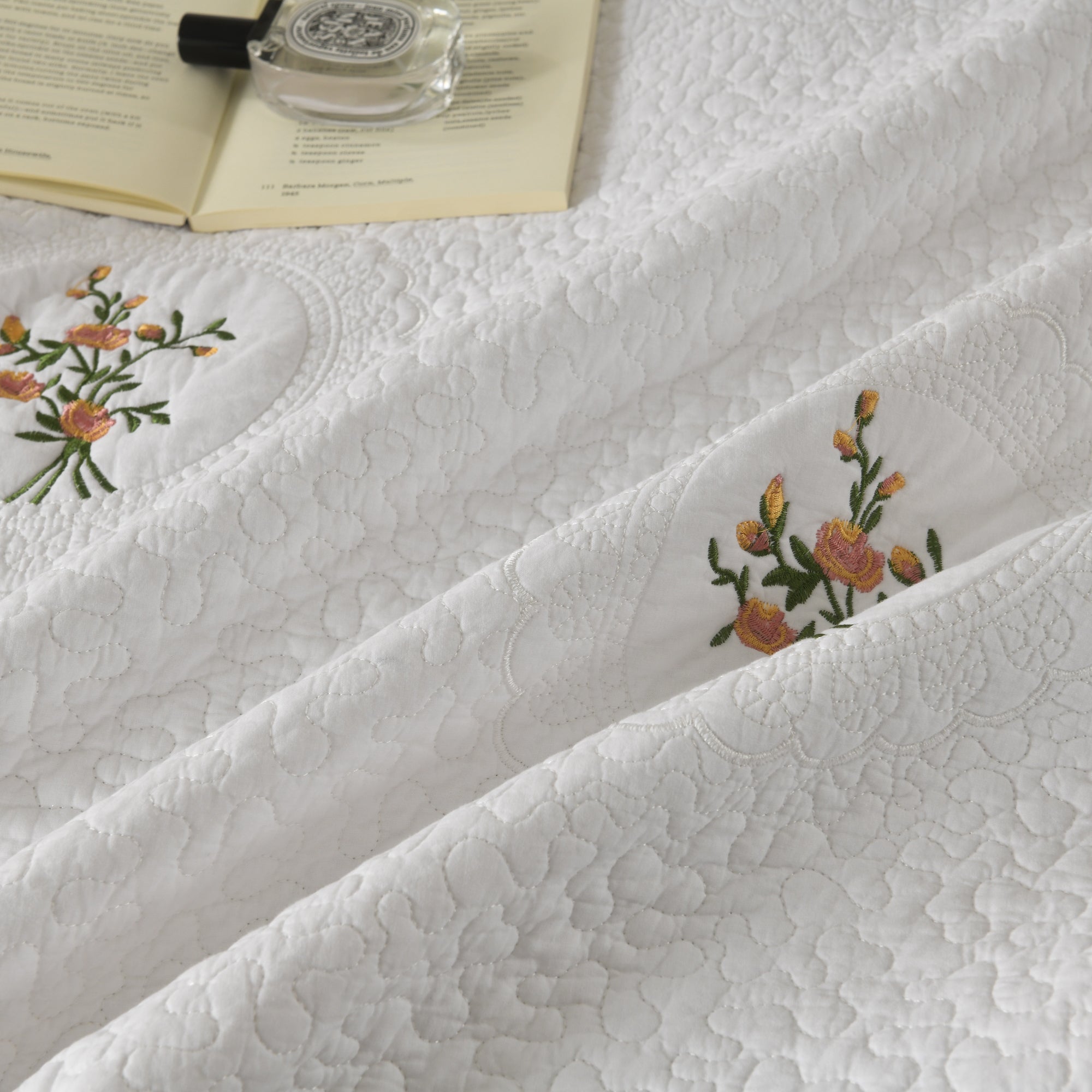 3 Piece 100% Cotton Cover Rose Embroidered Vintage Cottage Quilt Bedspread Set ME524